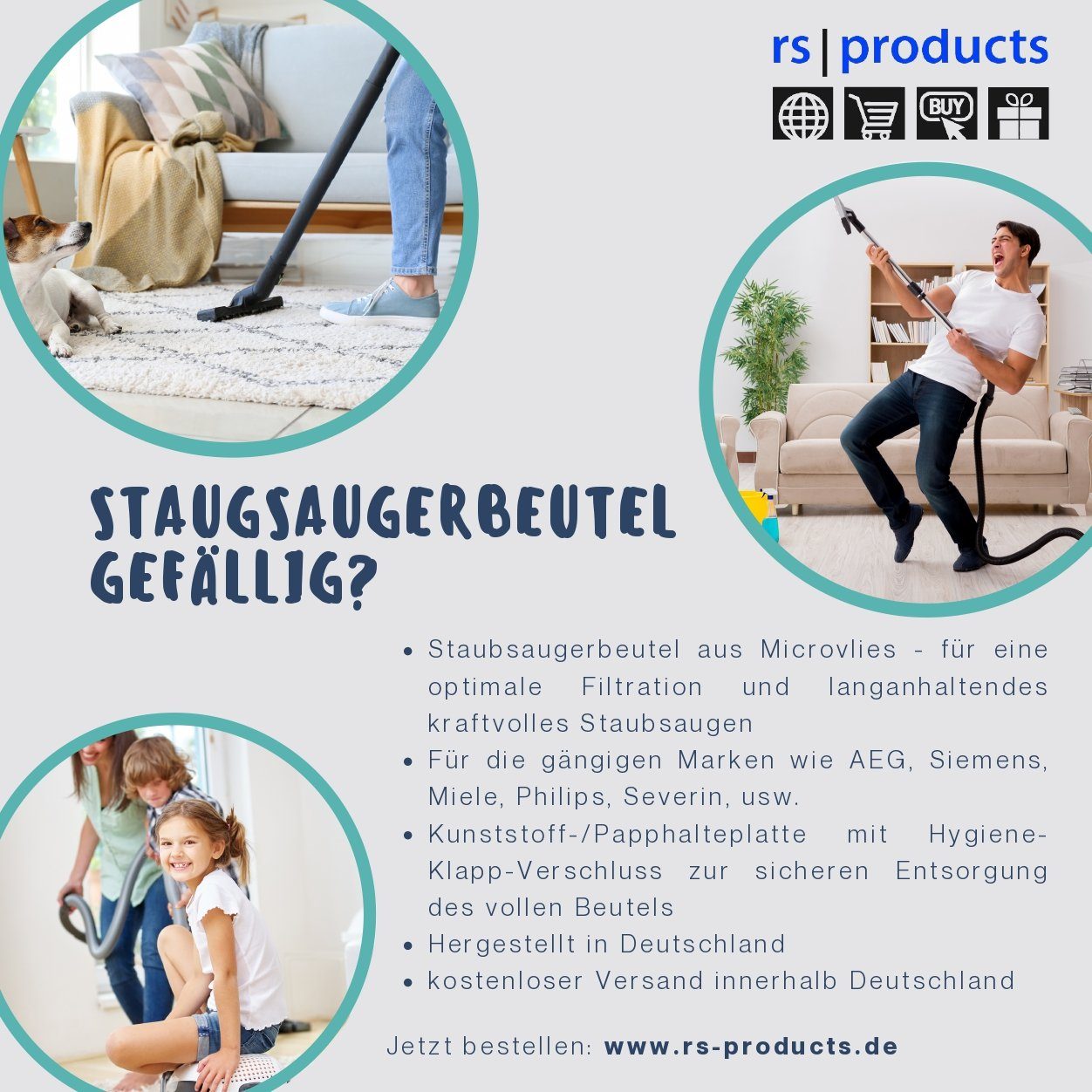 rs-products Staubsaugerbeutel 10x Staubsaugerbeutel, passend für SEVERIN BC 7046 S'Power snowwhite deluxe, BC 7041, SEVERIN SB 7218, 10 St., Staubsauger / Haushalt Staubsauger Beutel Staubbeutel