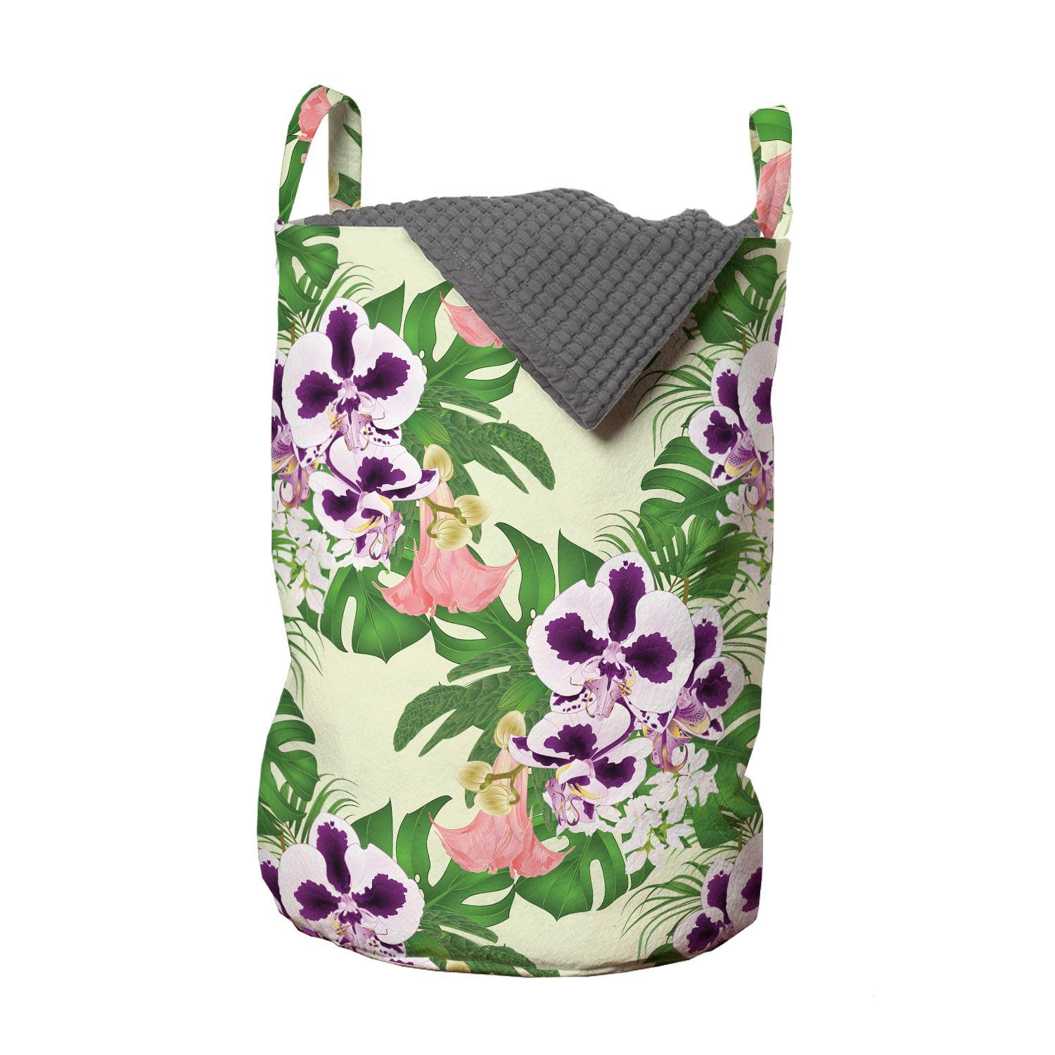 Abakuhaus Wäschesäckchen Wäschekorb mit Griffen Kordelzugverschluss für Waschsalons, Philodendron Exotische Blumenstrauß