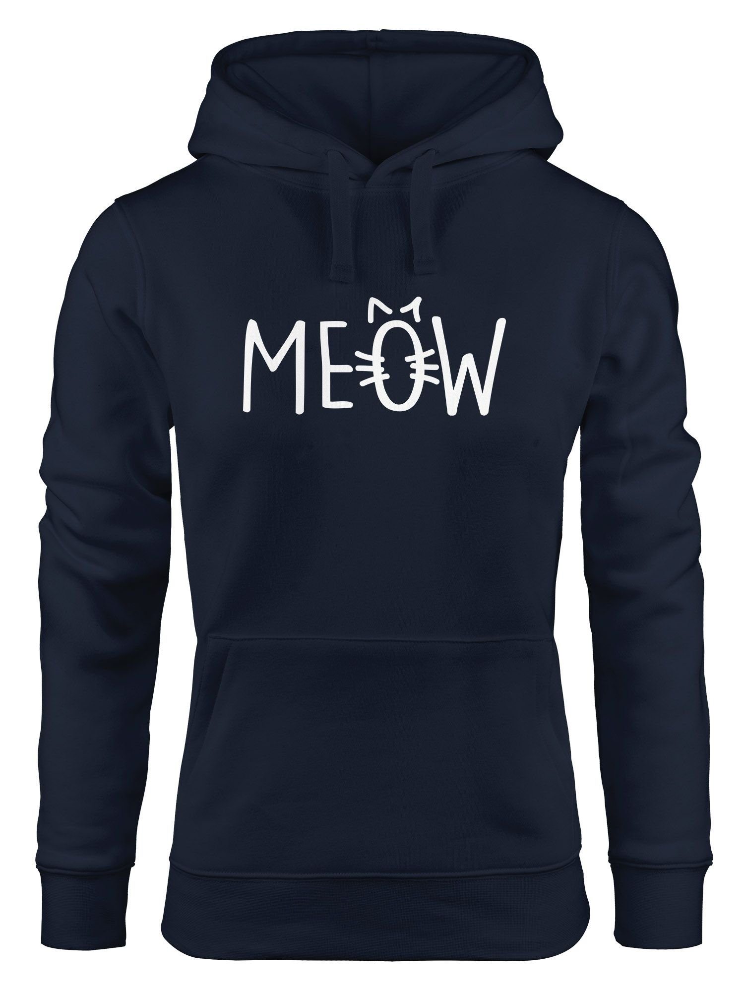 Kapuze Hoodie Katze Sweatshirt Meow Miau Kapuzenpullover Moonworks® Damen Cat MoonWorks navy Hoodie