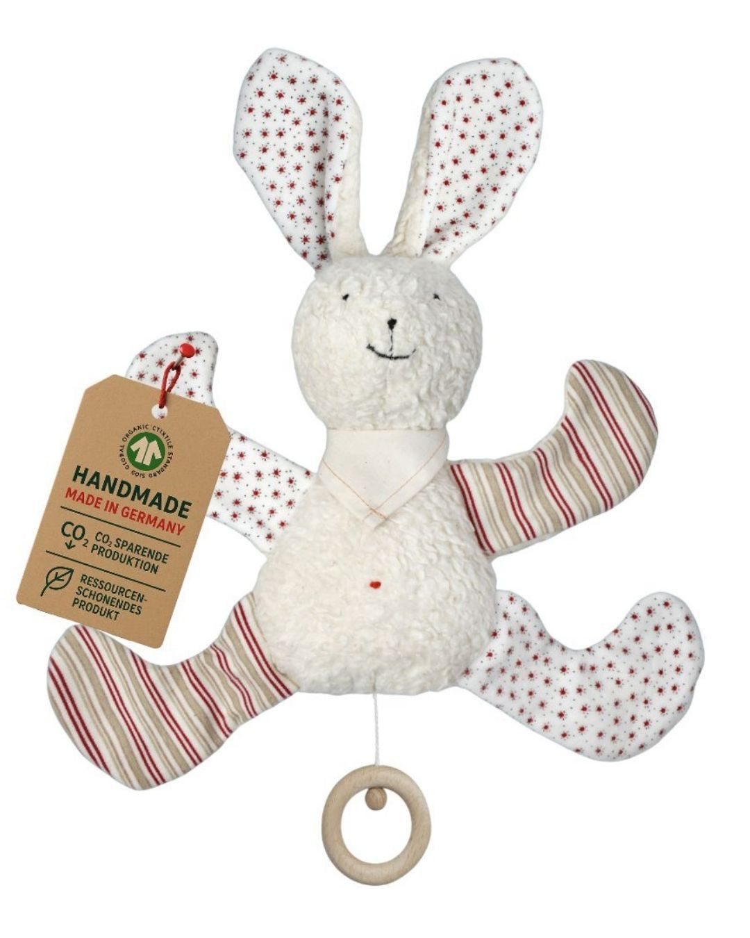EFIE Spieluhr Hase aus Bio-Baumwolle mit Schafwollfüllung, ca. 23 cm