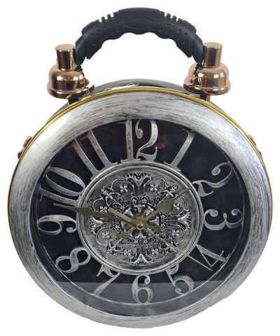 Einkaufszauber Handtasche Designer Handtasche mit echter Uhr Silbergrau, Echte Uhr als Vorderdeko