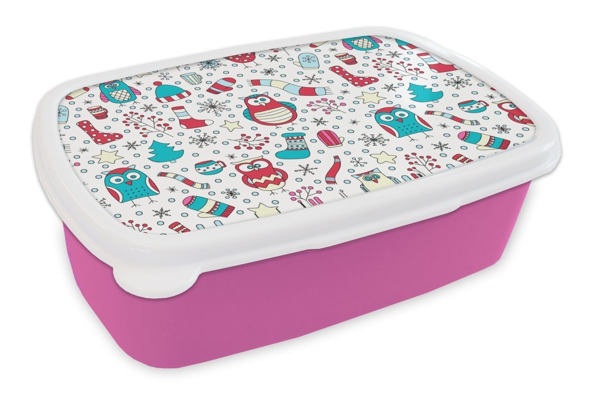 (2-tlg), Lunchbox Brotdose Erwachsene, Kunststoff Eule Mädchen, - Brotbox - für MuchoWow Kinder, Snackbox, Schnittmuster Weihnachten, rosa Kunststoff,