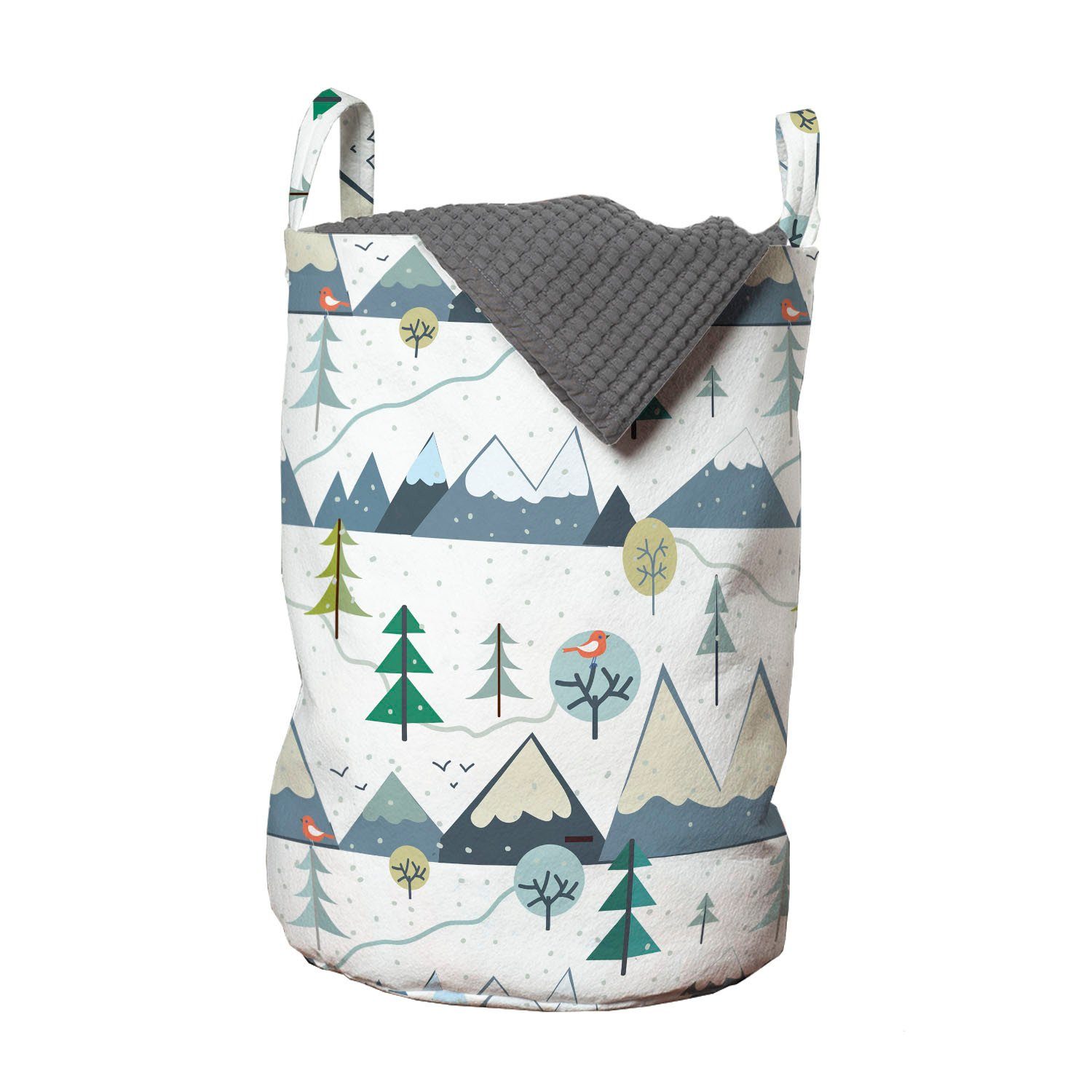 Abakuhaus Wäschesäckchen Wäschekorb mit Griffen Kordelzugverschluss für Waschsalons, Winter Verschneite Landschaft Berge