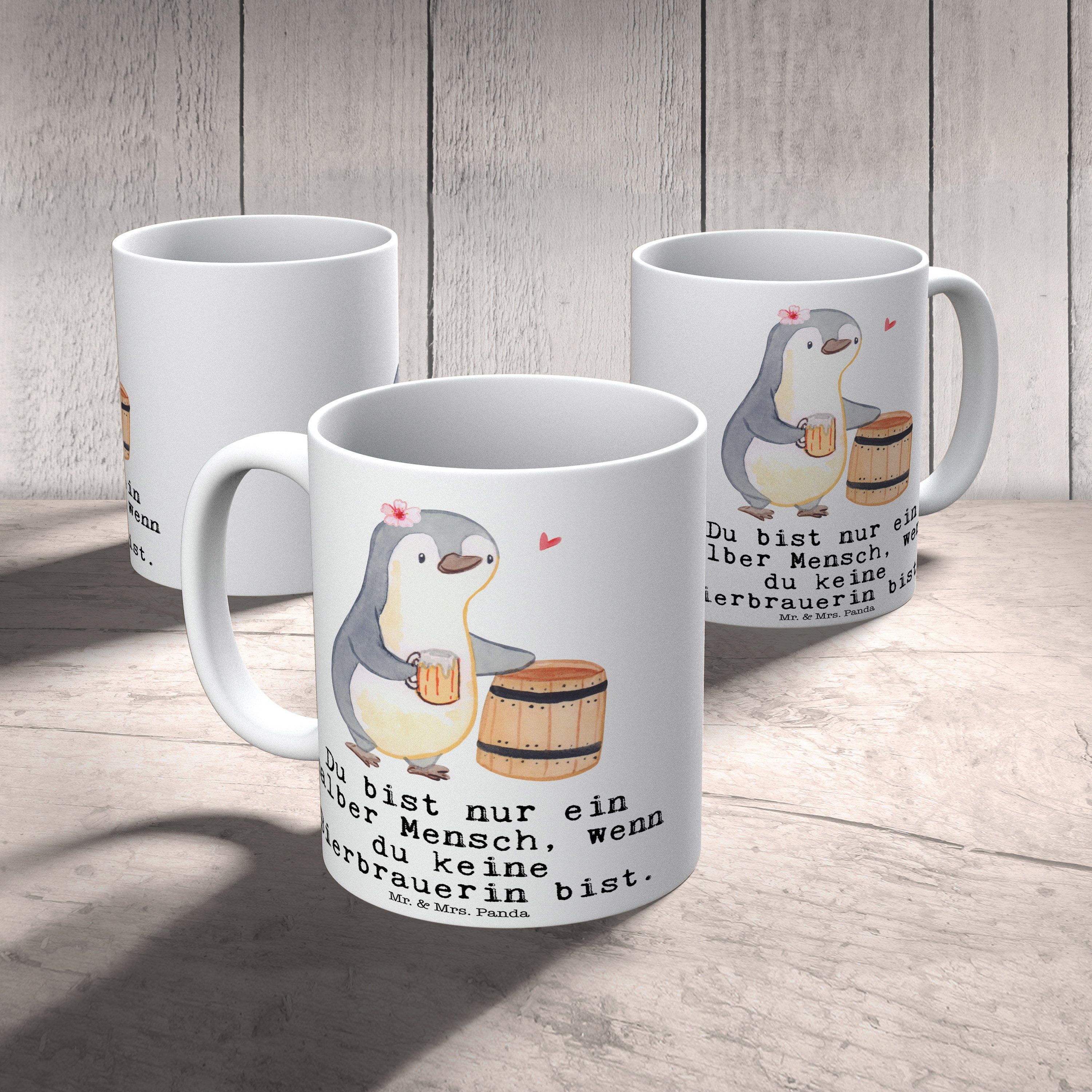 Keramiktasse, - Tasse mit Weiß Mrs. Herz Mr. Panda - Selbstbrauen, Keramik Bierbrauerin Geschenk, &