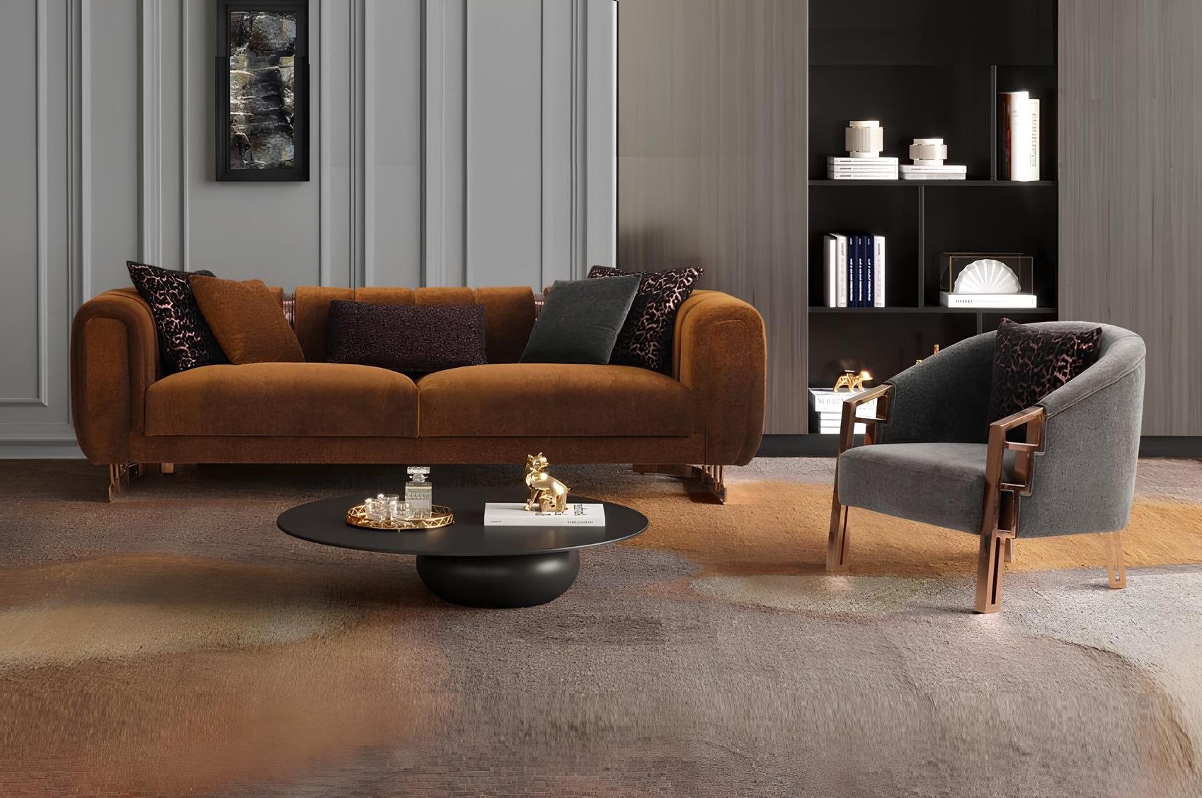 Xlmoebel Polstergarnitur Dreisitzer Sofa Set aus braunem Stoff mit Sessel, (2-tlg), Made in Europa