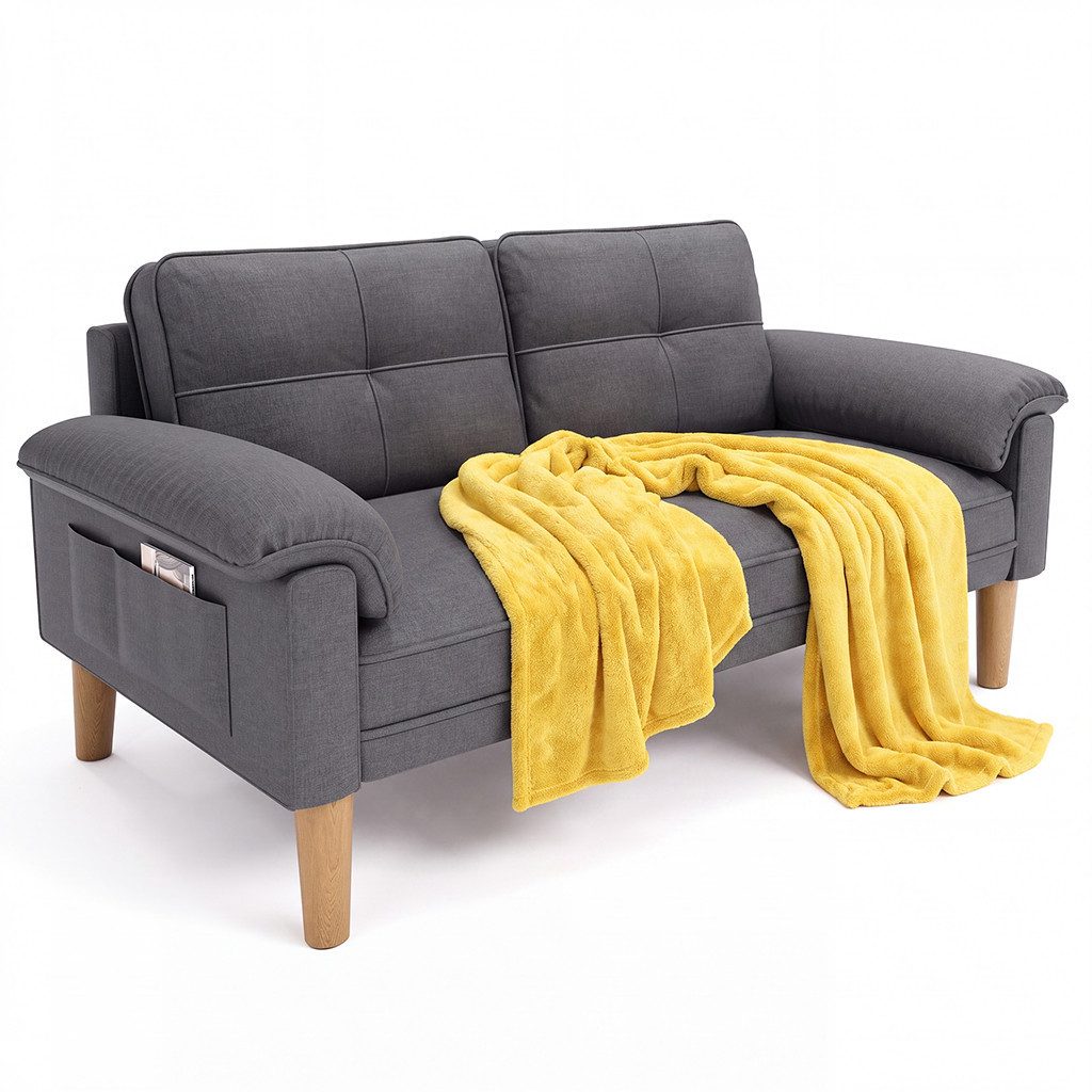 Blishom 2-Sitzer Sofa im Skandi-Design, kompakte Couch mit Holzfüßen, Polstersofa, Geeignet für kleine Apartments / Schlafzimmer., kleines Stoffsofa für Wohnzimmer