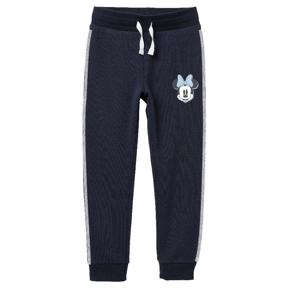 Disney Jogginghose Minnie Maus Mädchen Sporthose Jogginghose Gr. 104 bis 134, Dunkelblau mir Silberstreifen