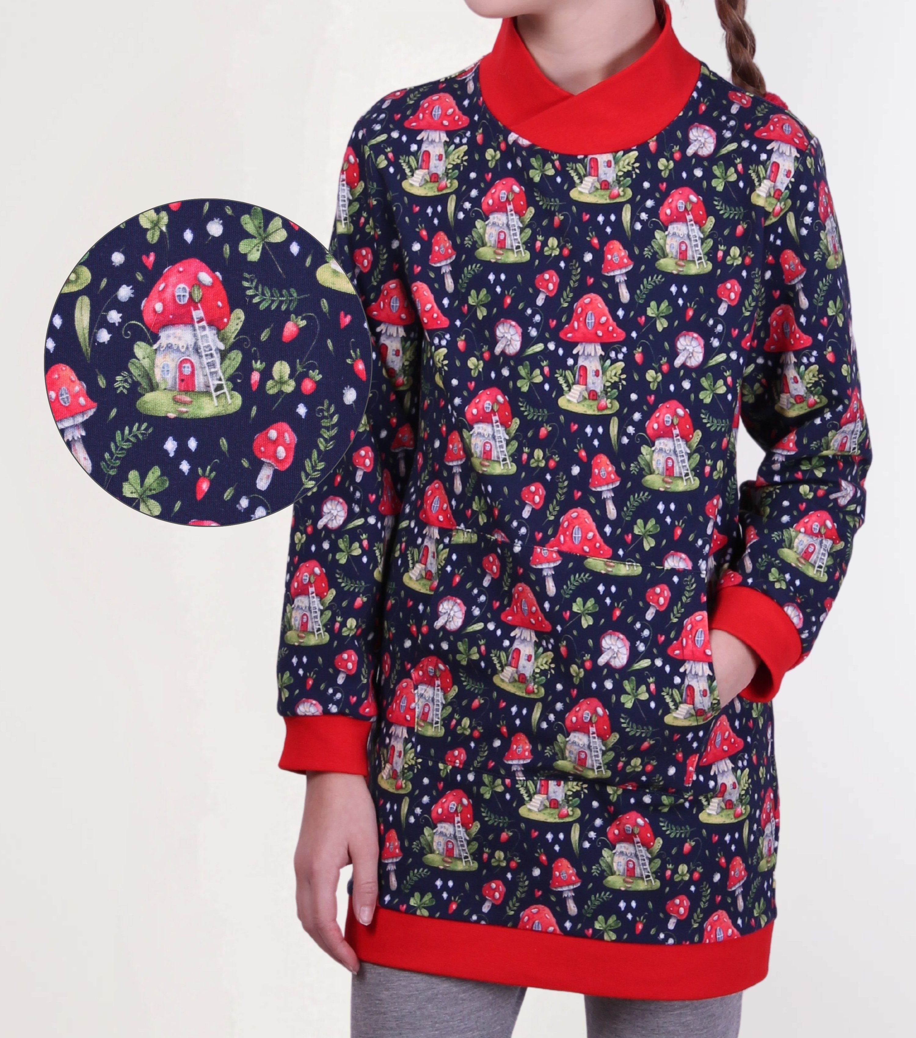 coolismo Sweatkleid Sweatshirt Kleid für coole Mädchen mit märchenhaften Pilz-Motiv-Print, 100% Baumwolle