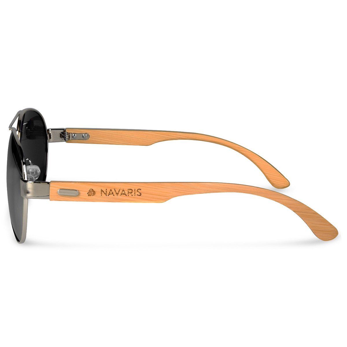 Navaris Sonnenbrille Fliegerbrille polarisiert - UV400 Pilotenbrille -  Holzbrille Unisex Brille mit Bambus Bügeln