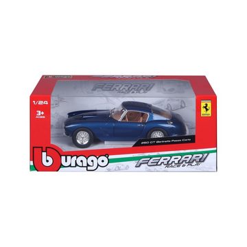 Bburago Modellauto Ferrari 250 GT Berlinetta Passo Corto (metallic blau), Maßstab 1:24, detailliertes Modell