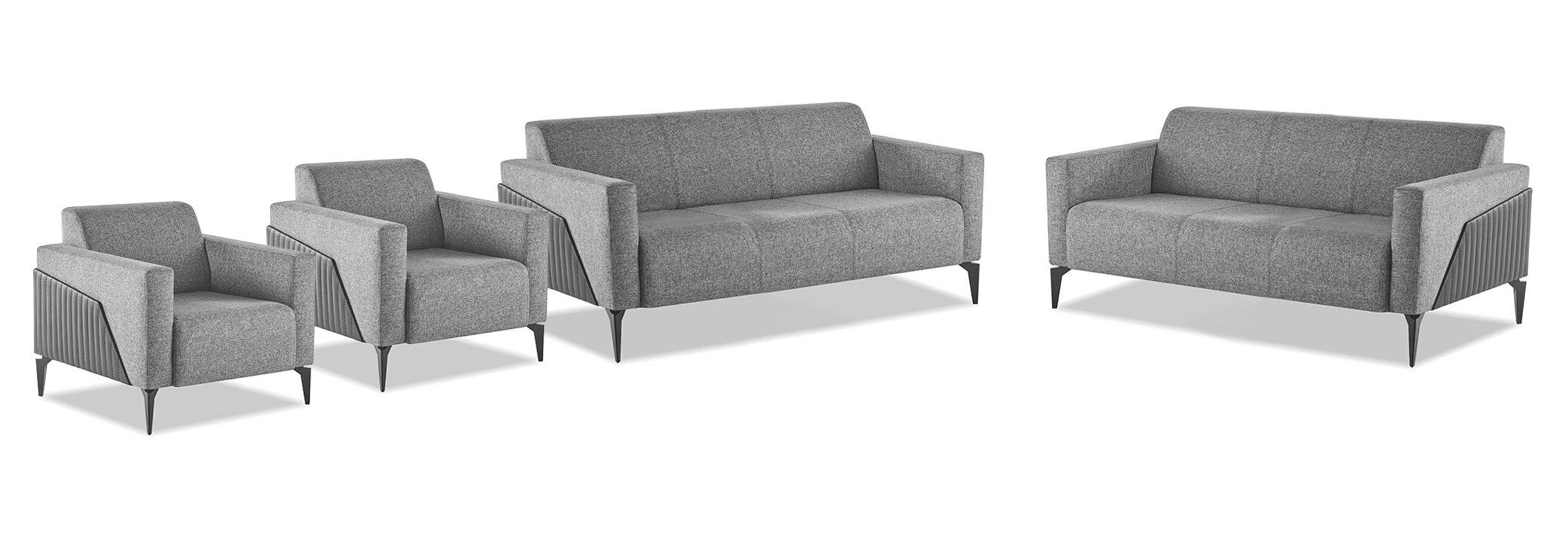 Xlmoebel Polstergarnitur Modernes Sitzmöbel Set 3-Sitzer Sessel Grau Textil Edelstahl, (Polstergarnitur, 4-tlg., 3-Sitzer & Sessel), Made in Europa