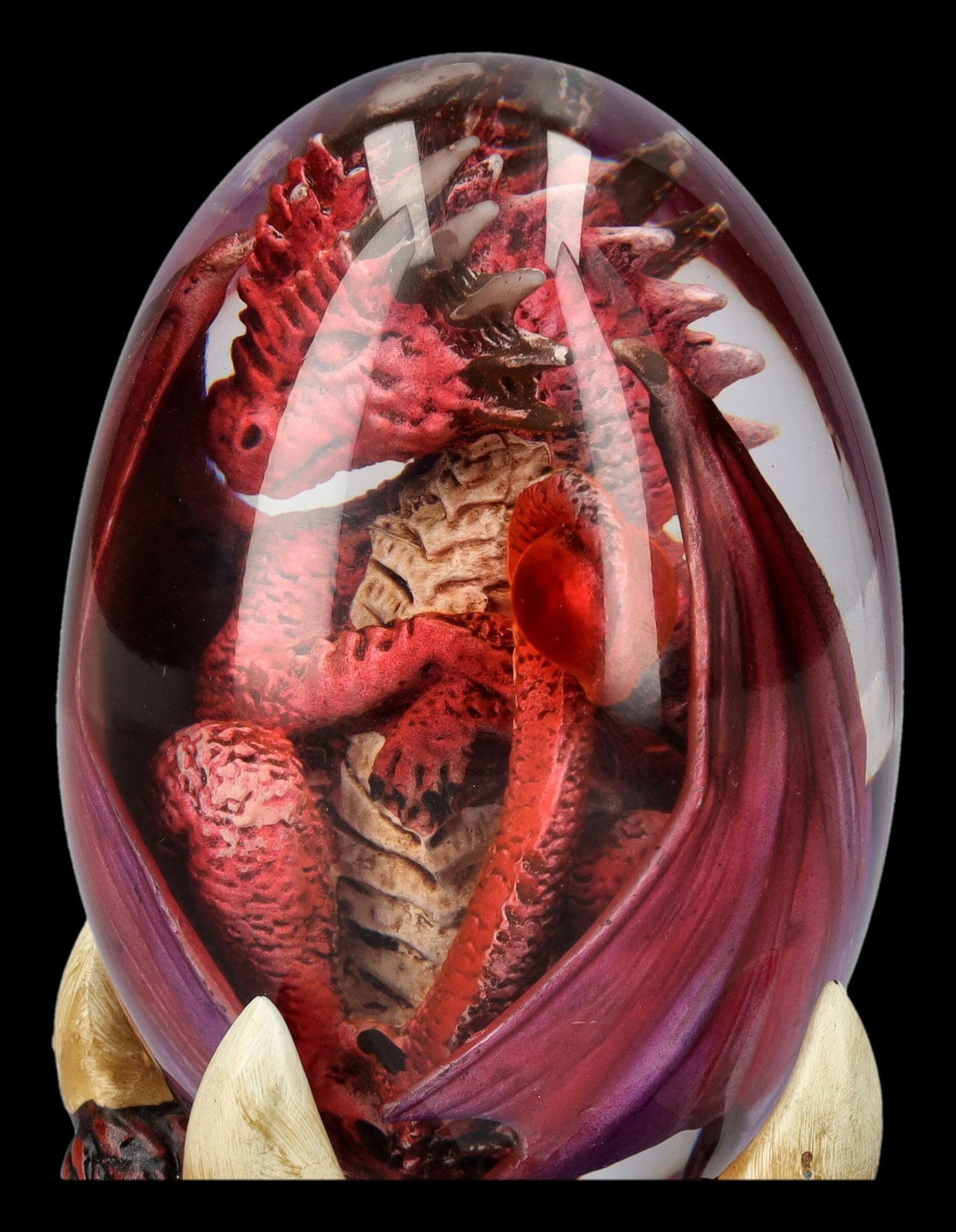 Figuren Shop GmbH Fantasy-Figur Feuerdrachen Ei Figur – Fantasy Deko Statue mit Drachenklaue 12 cm