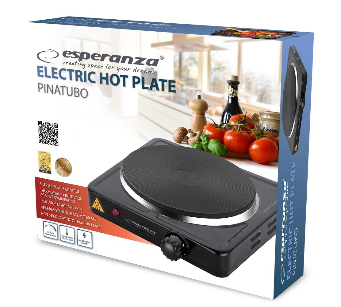 Esperanza Einzelkochplatte elektrische Kochplatte - 1 Platte mit 5 Temperaturstufen, Mit Überhitzungsschutz & 26 x 25 x 7 cm – Bild 4 von 4