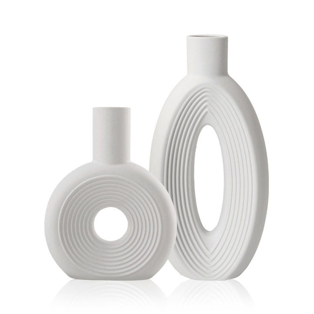 HAMÖWO Tischvase 2-teiliges Set Keramik Vase Donut-Vase Oval Form Für Home Office Dekor