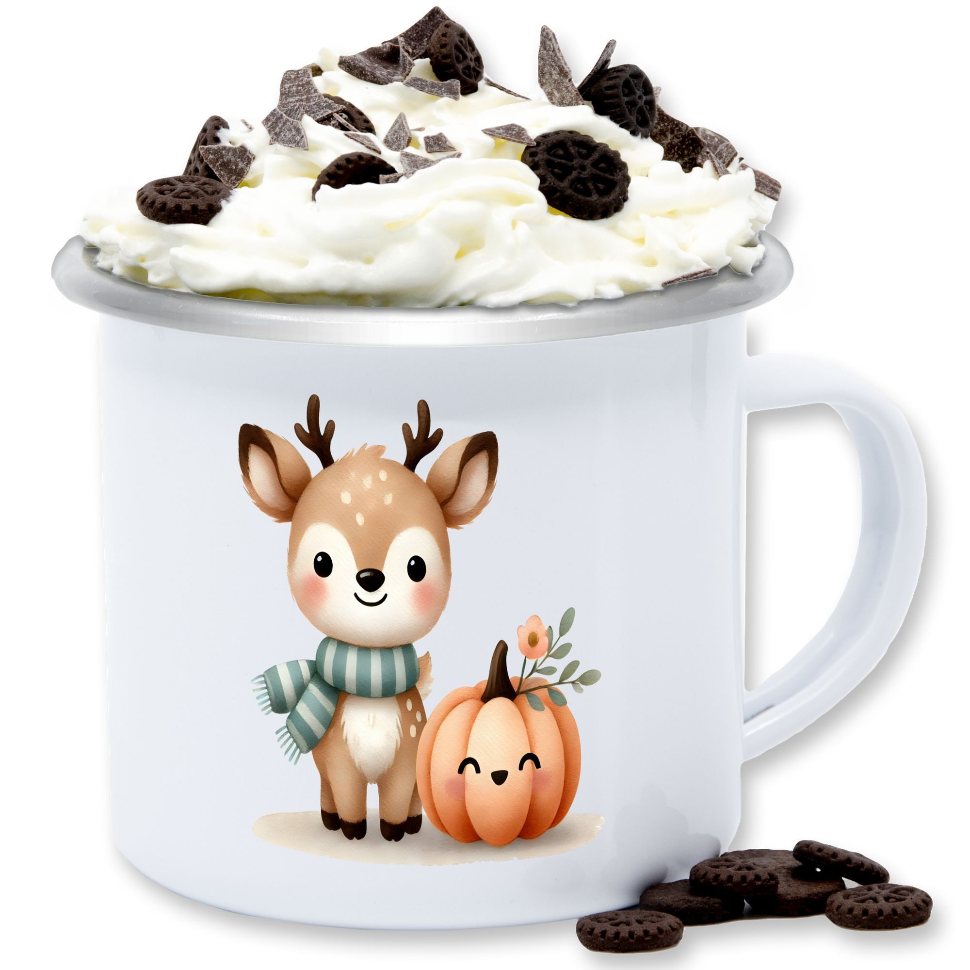 Shirtracer Tasse Süßes Reh mit Kürbis, Herbstliches Baby und Kinder Motiv, Niedliches, Stahlblech, Halloween Чашки