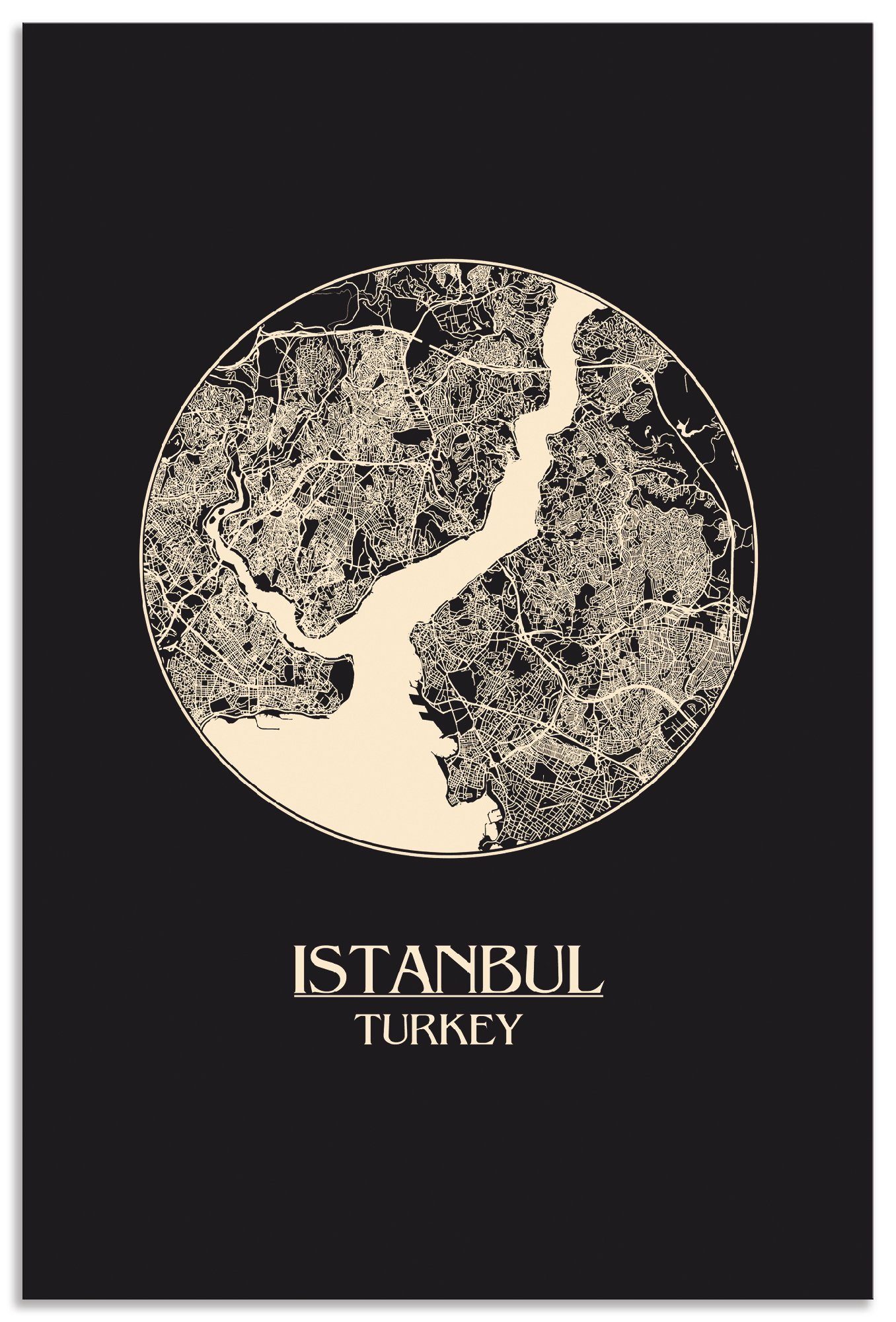 Artland Wandbild Retro Karte Istanbul Kreis, Landkarten (1 St), als Alubild, Leinwandbild, Wandaufkleber oder Poster in versch. Größen