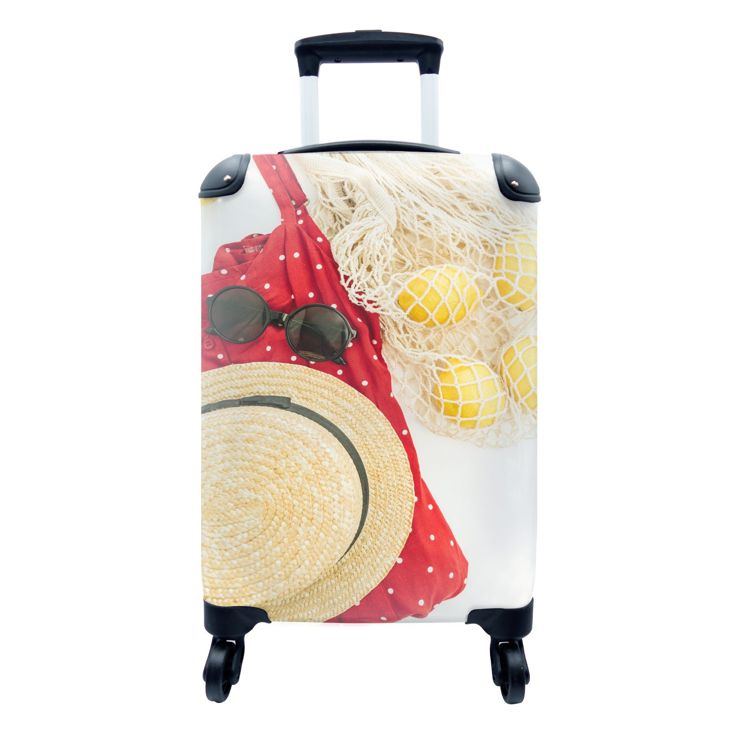 MuchoWow Handgepäckkoffer Sommer - Hut - Tasche, 4 Rollen, Reisetasche mit rollen, Handgepäck für Ferien, Trolley, Reisekoffer