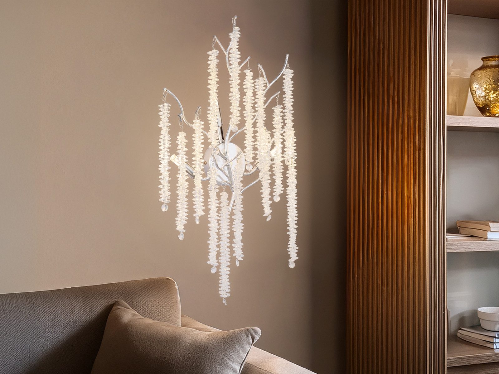 GLOBO LIGHTING LED Wandleuchte mit Glas Kristall Behang Höhe 60cm, Dimmfunktion, LED wechselbar, warmweiß, innen, Design ausgefallen, große Wandlampe inkl. Leuchtmitteln