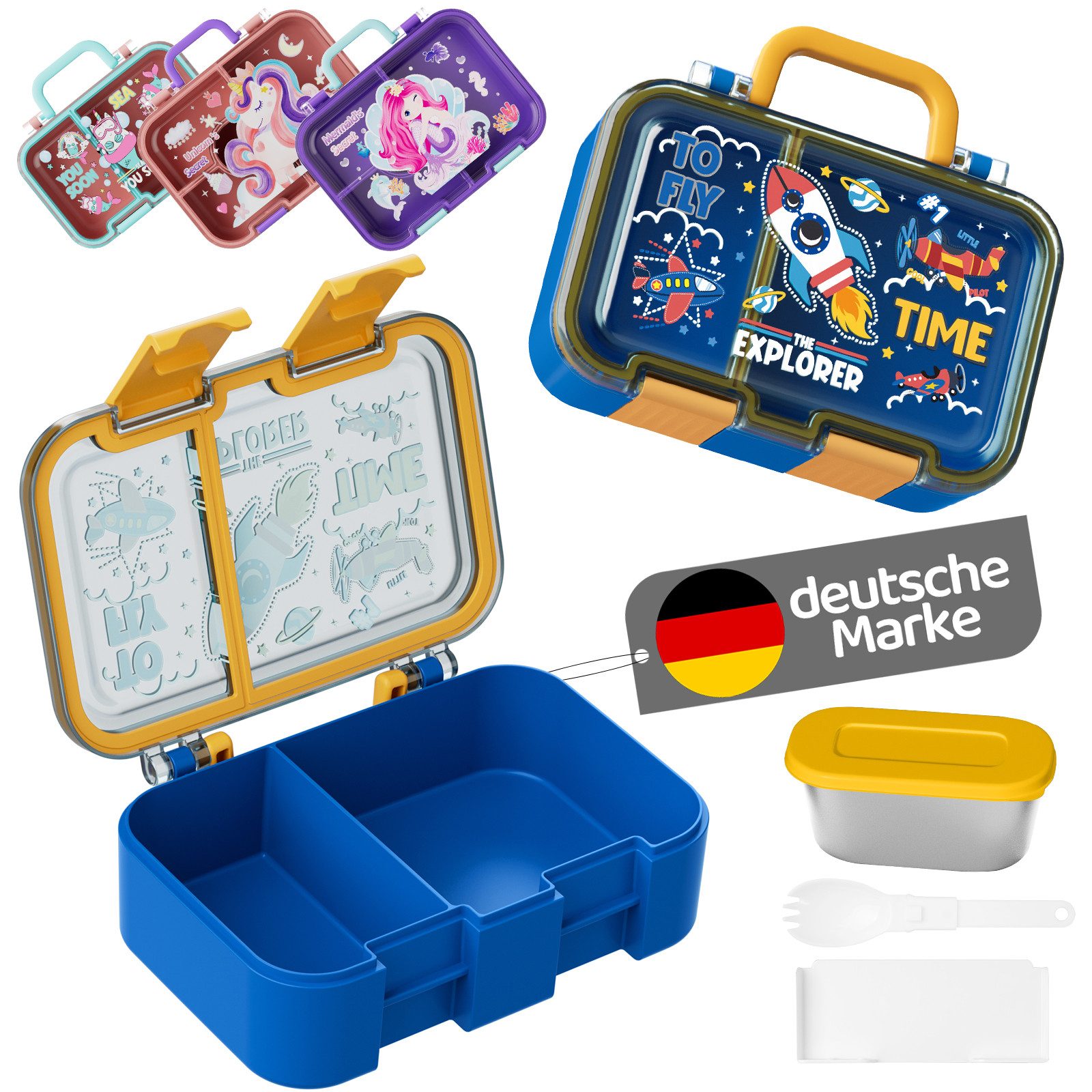 Bundviel Lunchbox Lunchbox Brotdose Kinder mit Fächern Auslaufsichere Bento-Box Brotdose, PP+ABS, (4-tlg., mit Saucenbehälter), spülmaschinenfest, kühlschrankgeeignet und mikrowellenfest