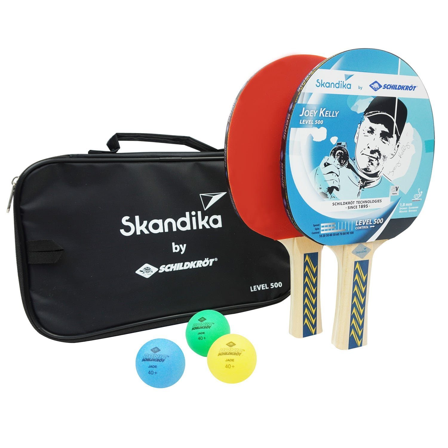 Skandika Tischtennisschläger Donic-Schildkröt 3 Bunte 3 Set Bällen, Schläger, Tischtennisbälle mit 2