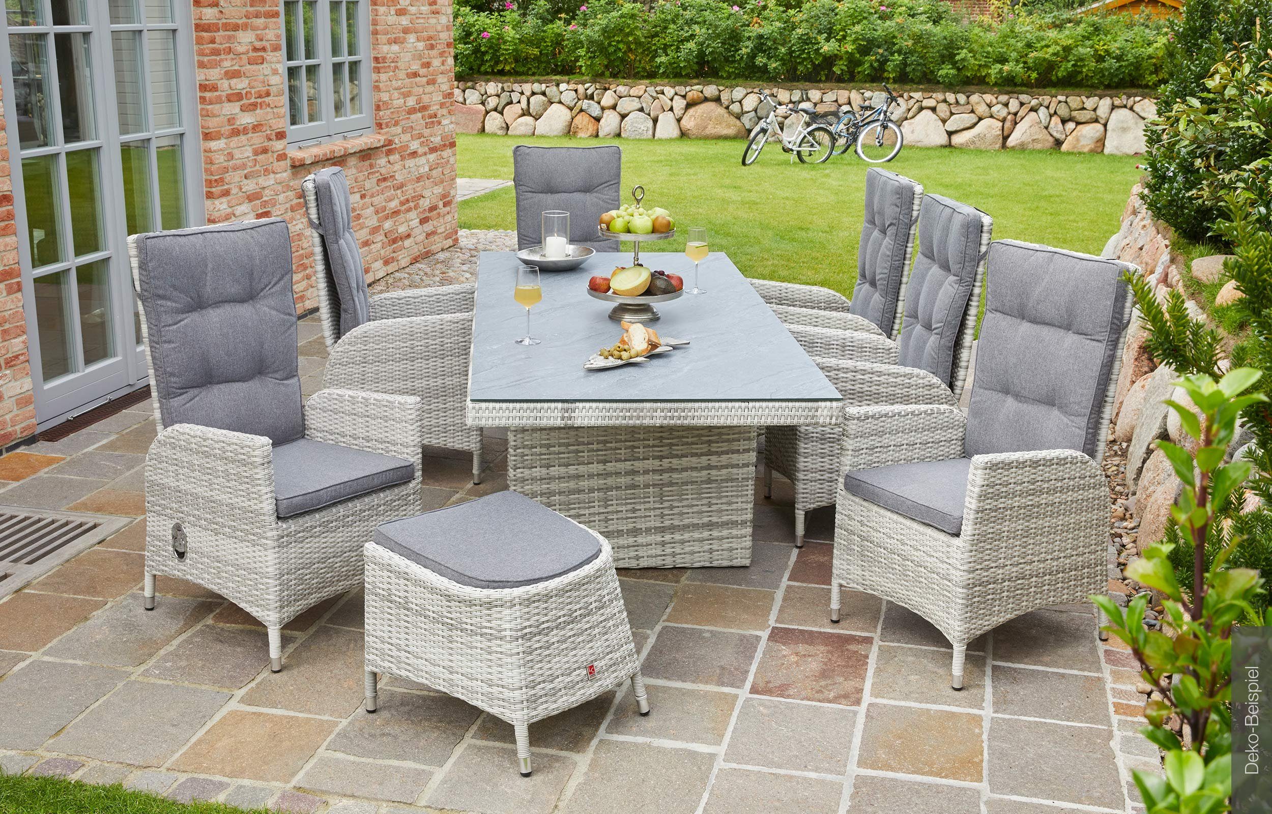 LC Garden Garten-Essgruppe Parma Dining Set III Sitzgruppe Gartenset weiß-grau, (Set, 7-tlg), mit bequemer Polsterung