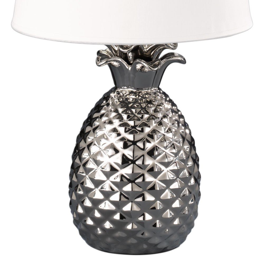 etc-shop LED Tischleuchte, Leuchtmittel Design Ananas inklusive, Lampe Tisch Warmweiß, Textil- Keramik Zimmer silber Wohn