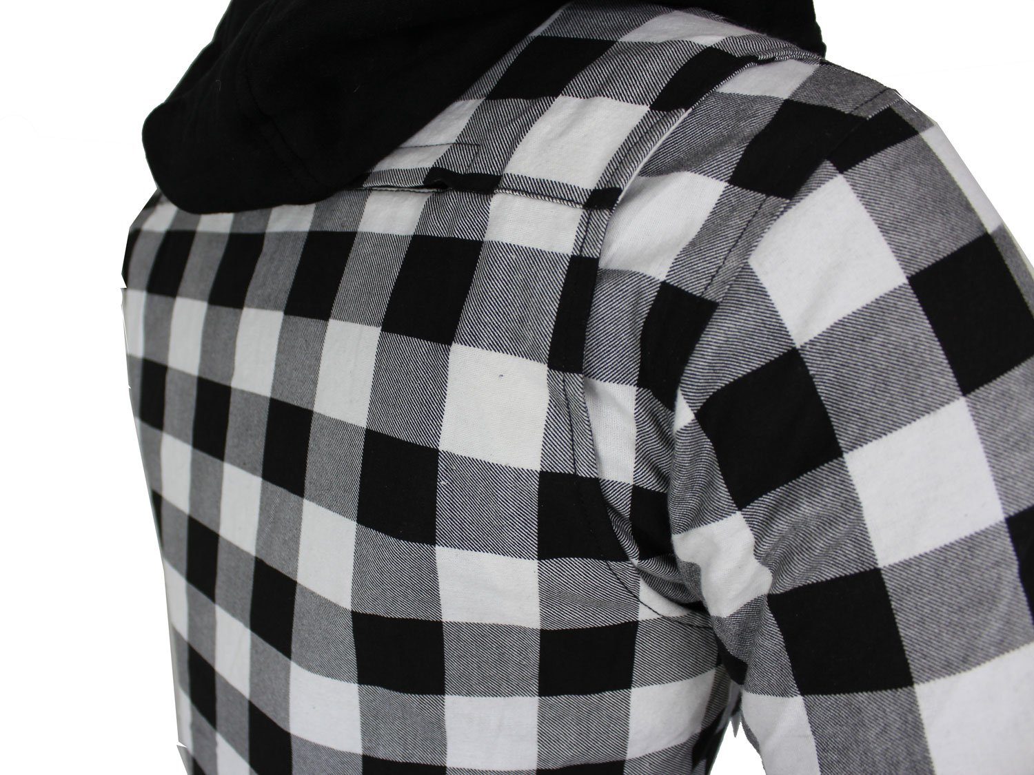 Alpha Speeds Motorradjacke Flanell-Holzfäller Motorrad KEV ARAMID Lumber Biker Hemd PRO Weiß (Wasserdicht & Winddicht & Atmungsaktiv + wasserdichte Reißverschlüsse) mit abnehmbare Kapuze & Innenjacke, All Season, inklusive Protektoren