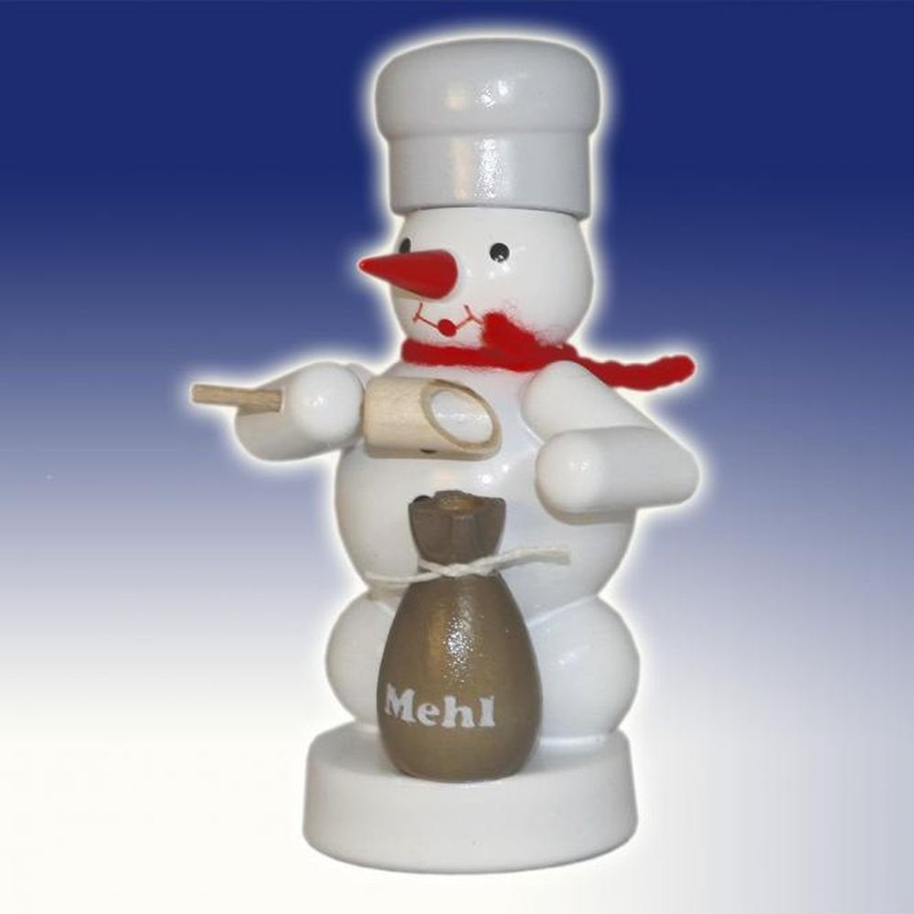 Schneemann Winterdekoration Schneemann Bäcker mit Mehlsack Höhe 8cm NEU