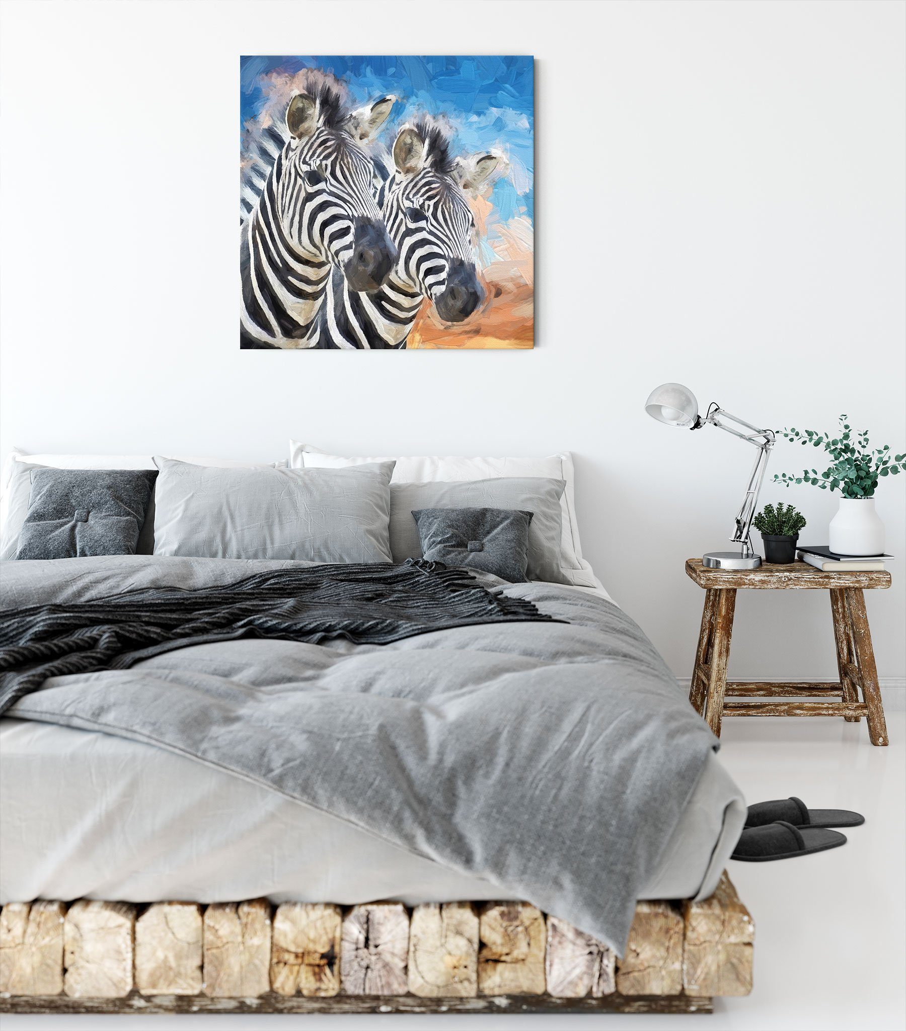 schönes (1 Zackenaufhänger Zebrapaar, schönes fertig Leinwandbild Pixxprint inkl. Leinwandbild bespannt, St), Zebrapaar