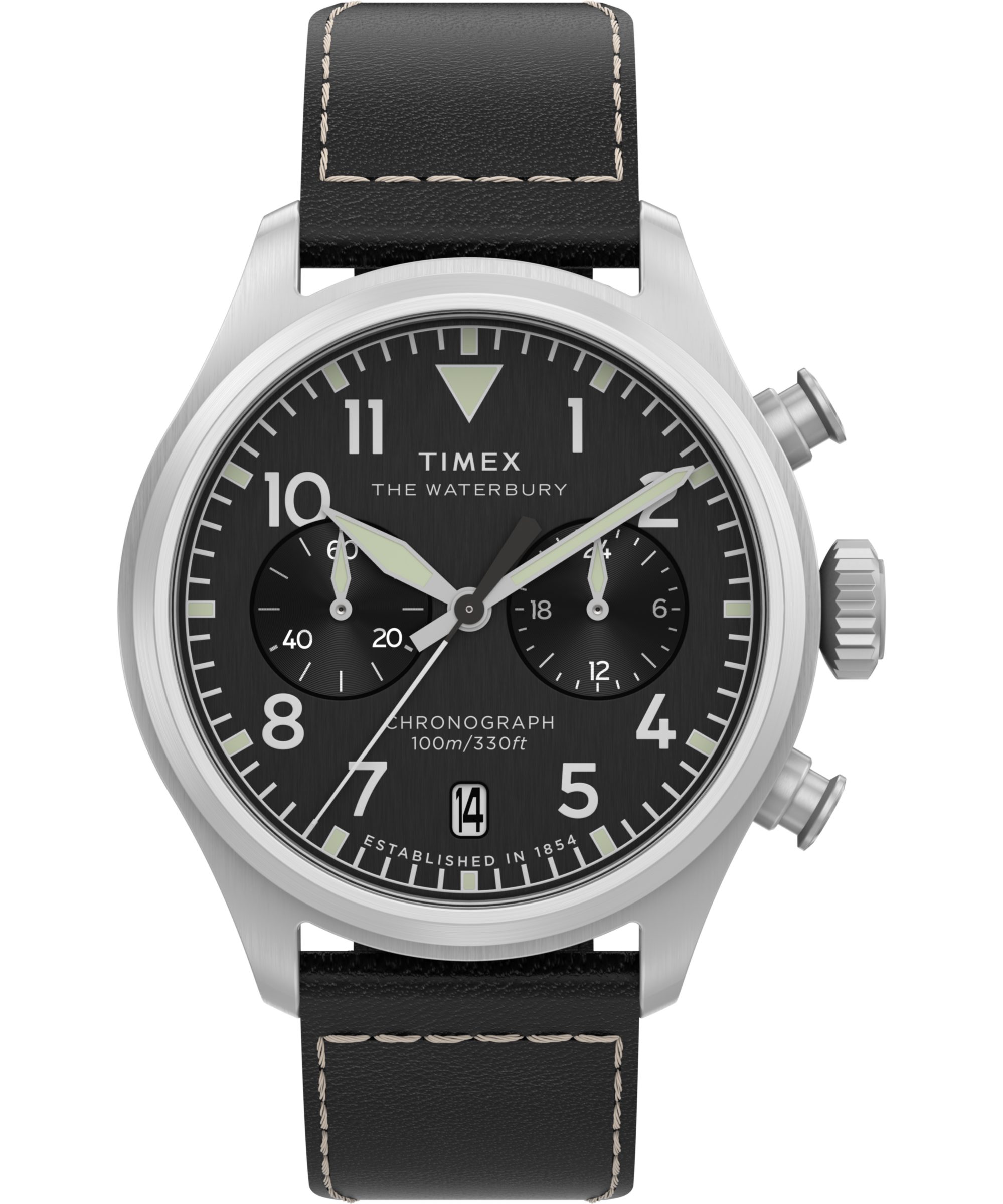 Timex Chronograph WATERBURY ACE TW2Y19000AJ, Quarzuhr, Armbanduhr, Herrenuhr, Lederarmband, Stoppfunktion, Datum