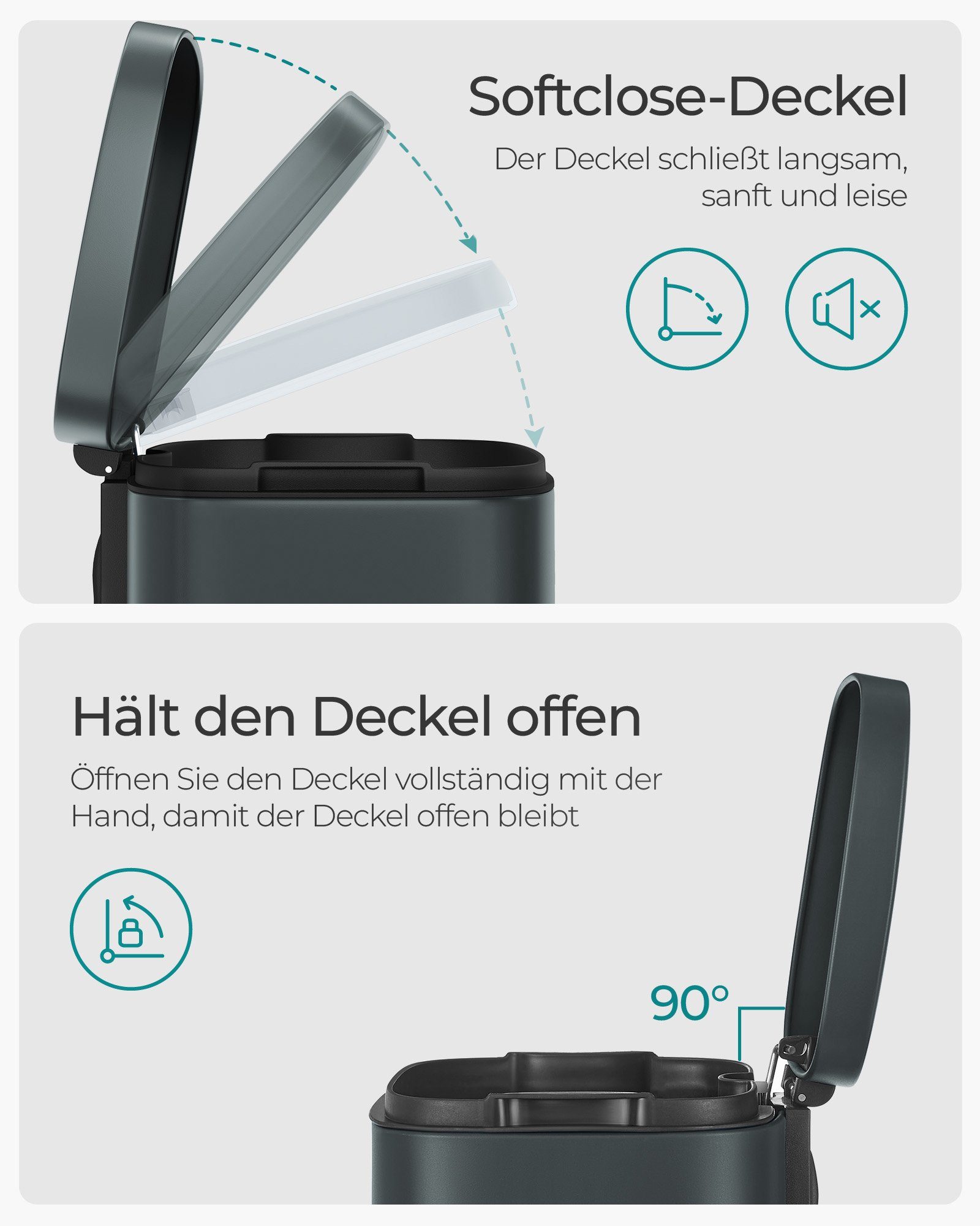 SONGMICS Mülleimer, Müllbehälter, Abfalleimer, 30 L,Softclose