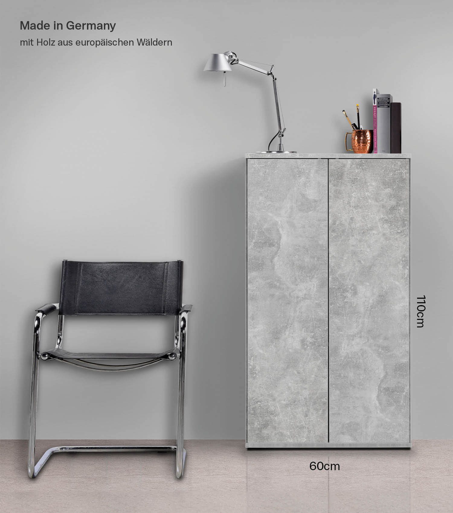 mokebo Mehrzweckschrank Der Schlanke (60x110 cm, mit 2 Einlegeböden) Made in Germany, Aktenschrank, Büroschrank, Schuhschrank in Grau