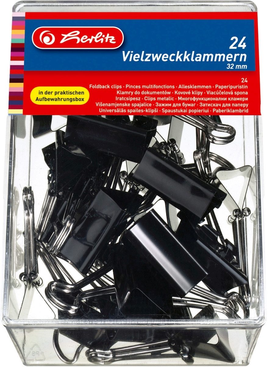 Herlitz Büroklammer Vielzweckklammern 32mm VE=24 Stück schwarz