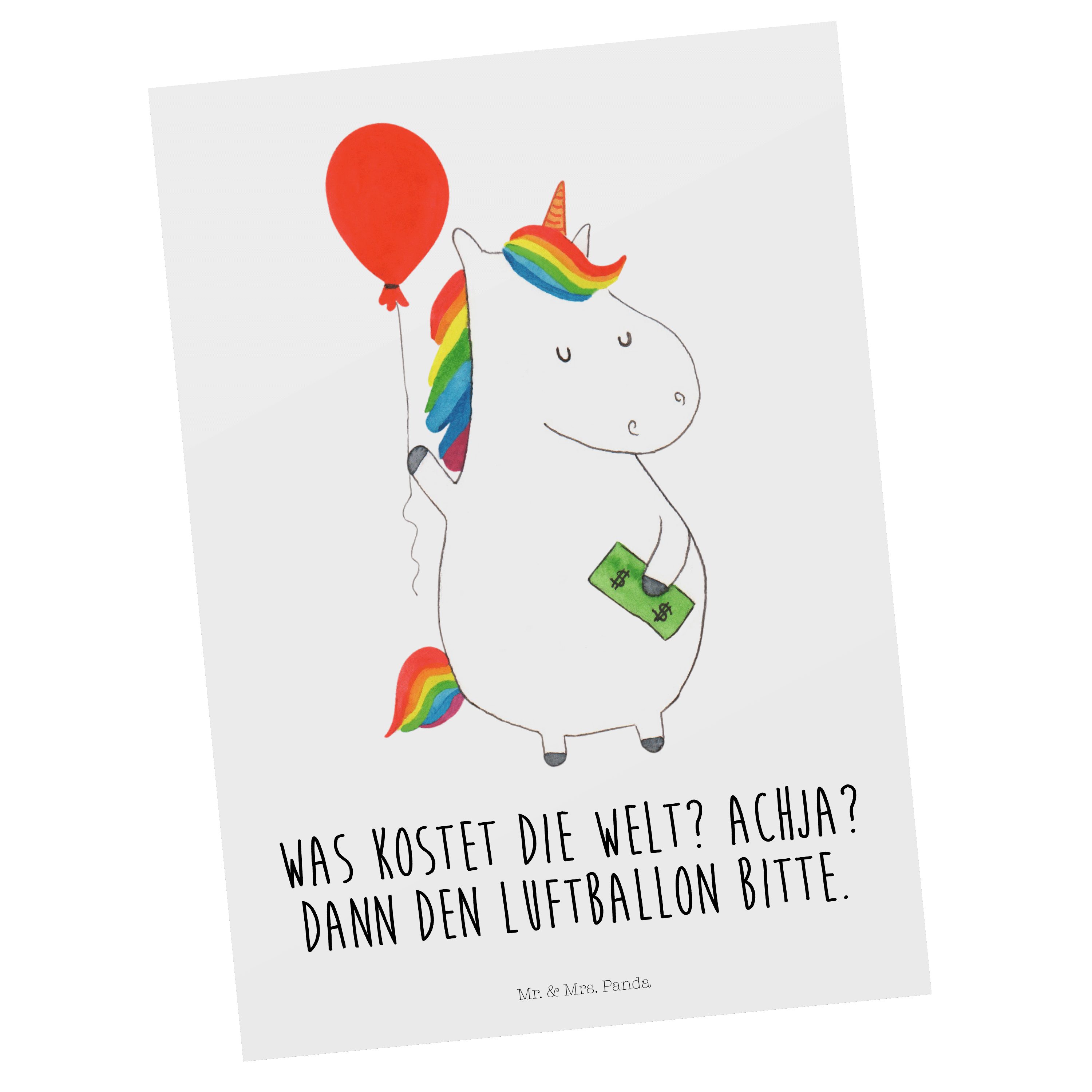 Mr. & Mrs. Panda Postkarte Einhorn Luftballon - Weiß - Geschenk, Karte, Lebenslust, Geburtstagsk