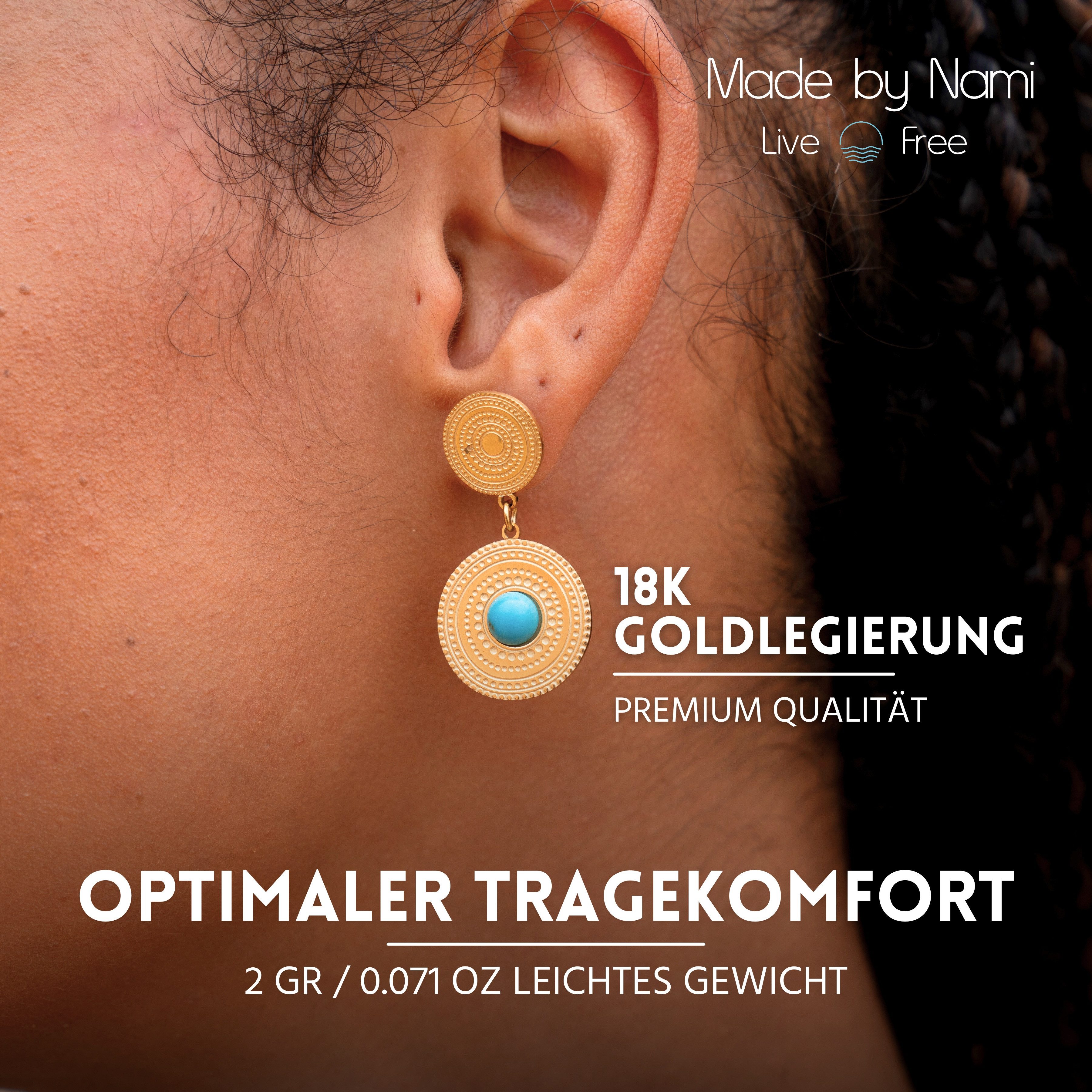 Made by Nami Ohrring-Set Vintage Ohrstecker Set mit Türkisem Stein aus chirurgischem Edelstahl, Statement Ohrringe Hängend Wasserfester Schmuck Geschenk für Sie – Bild 4 von 5