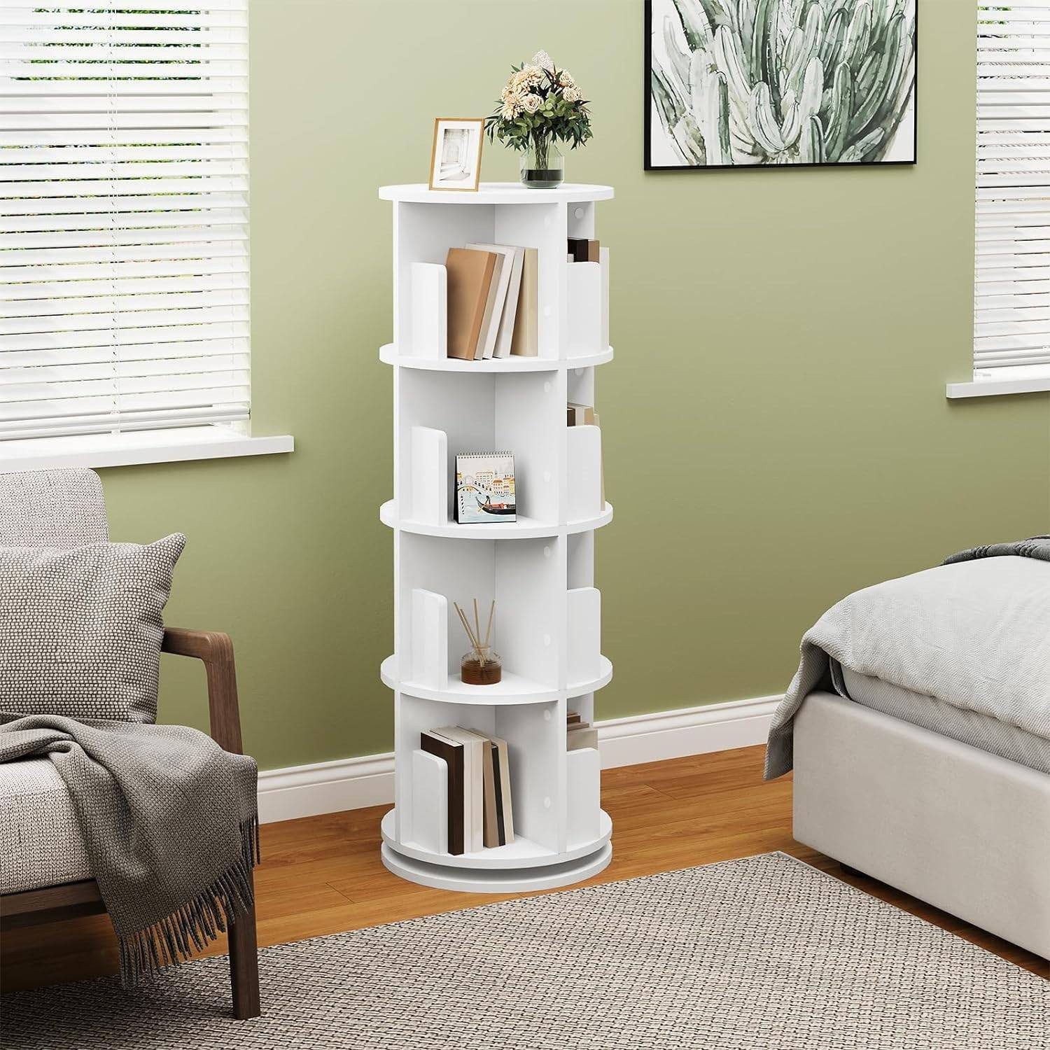 EUGAD Bücherregal, 1-tlg., drehbar, 4 Ebenen 16 Fächer, Standregal