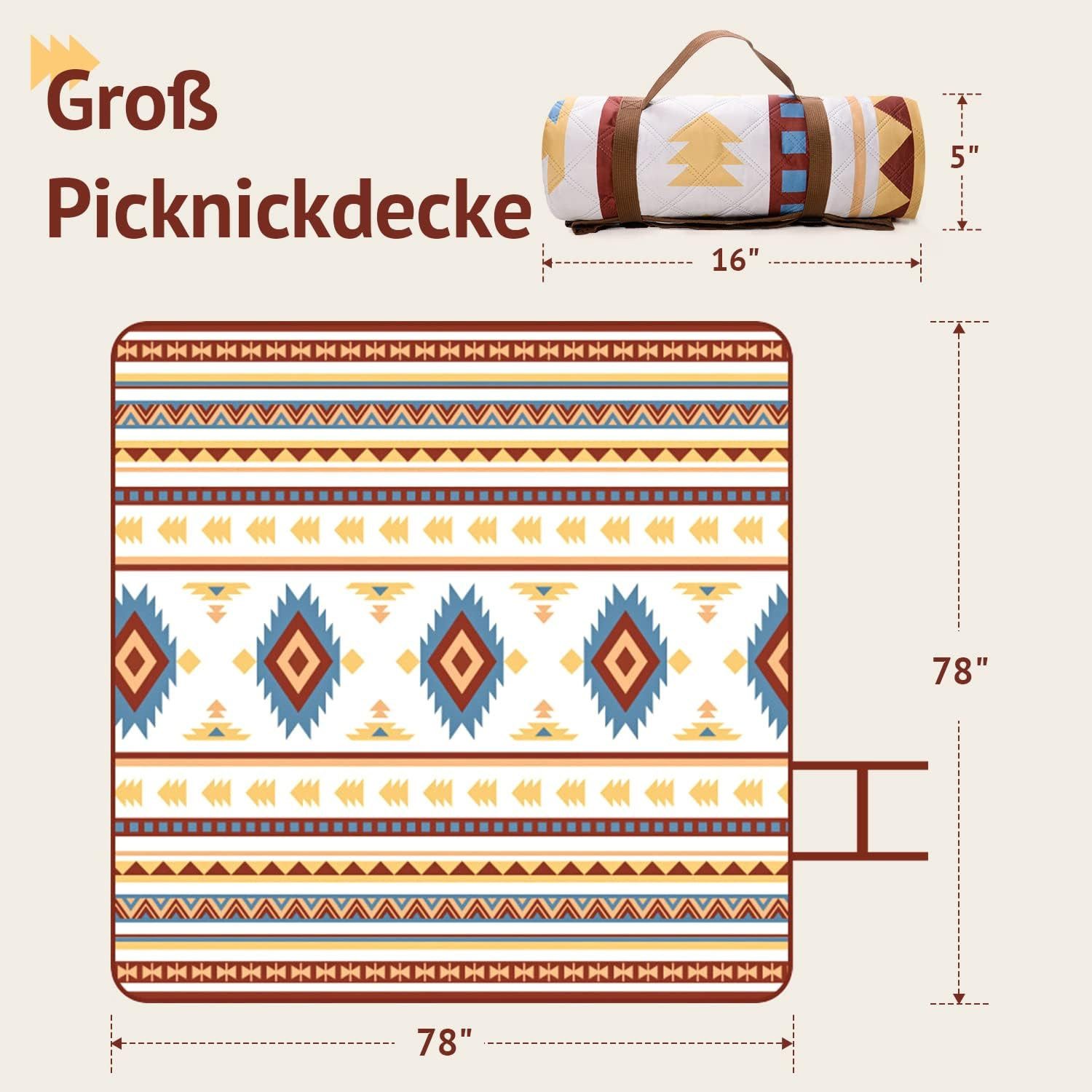 Picknickdecke Outdoor Picknickdecke 200x200cm, Tragbare Waschbar Strandunterlage, TUWENA