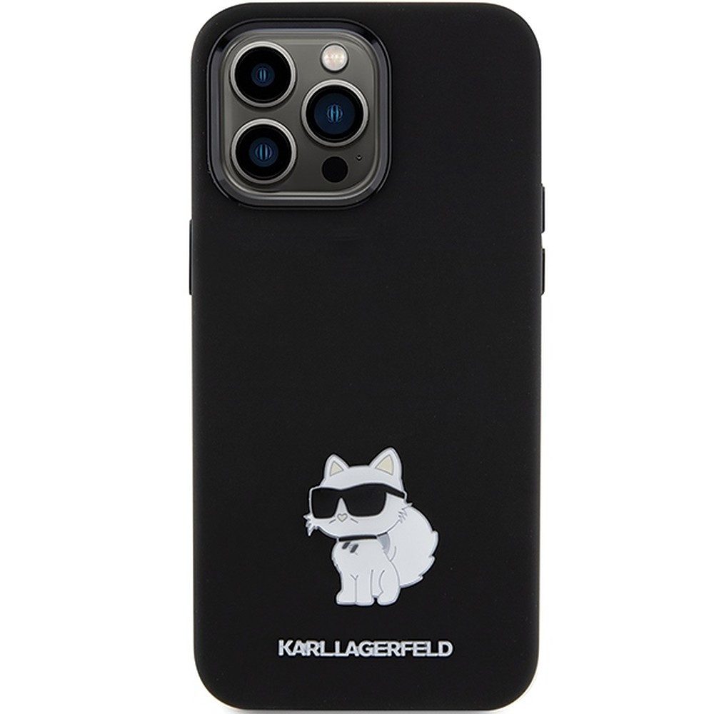 KARL LAGERFELD Handyhülle Schutzhülle Handyschale Rückschale 6,7 Zoll, Metallplakette Choupette, erhöhte Kanten, Silikon