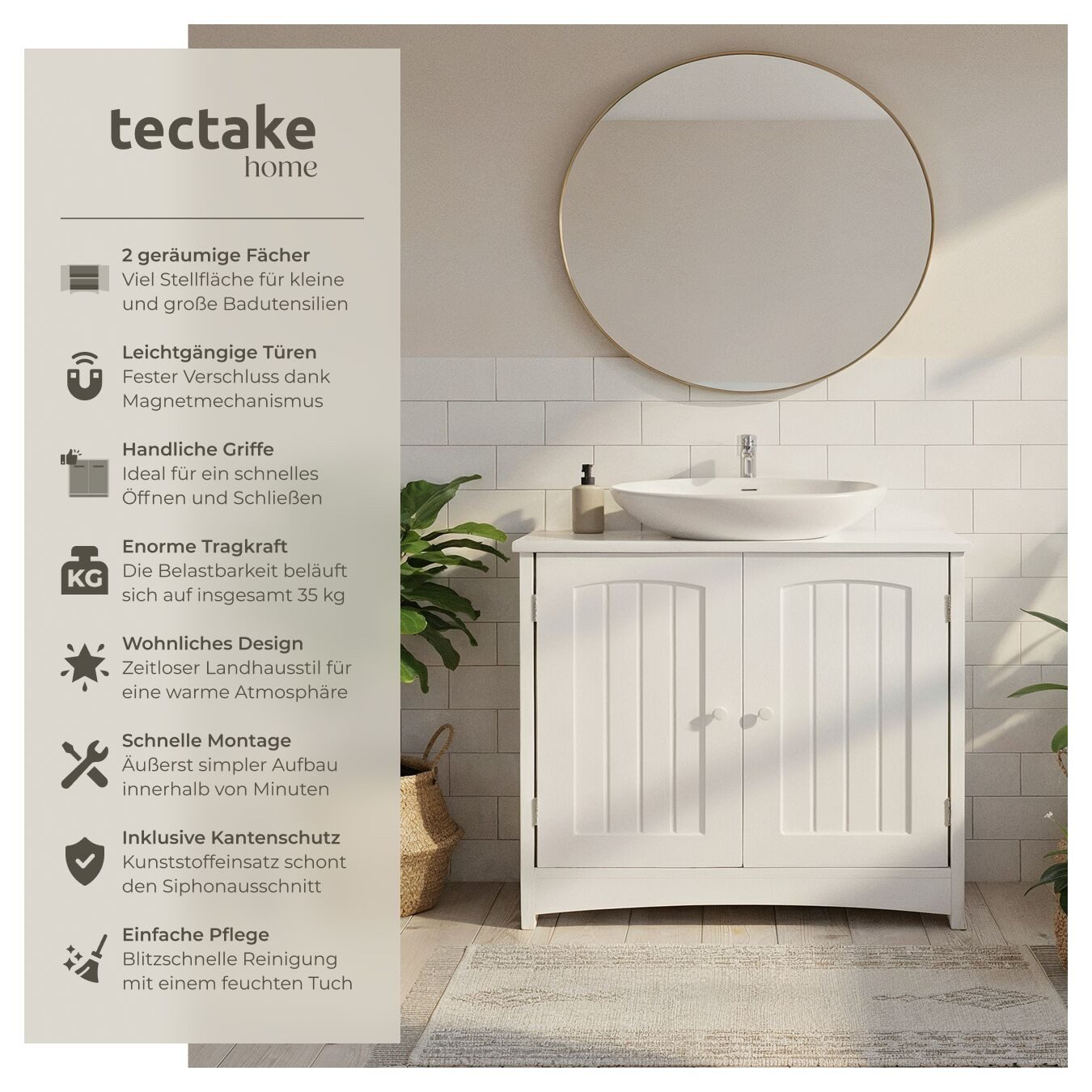 tectake Waschbeckenunterschrank Badezimmerschrank Jasper, 2 Fächer, Belastb günstig online kaufen