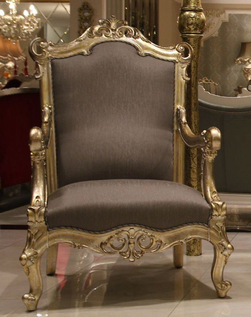 Casa Padrino / Couchtisch Sofas 1 - Möbel Barock Dunkelbraun Edel / im Luxus - & Prunkvoll & Sessel 2 & Gold Barockstil - 2 & Beistelltische 2 Couchtisch Grau Set