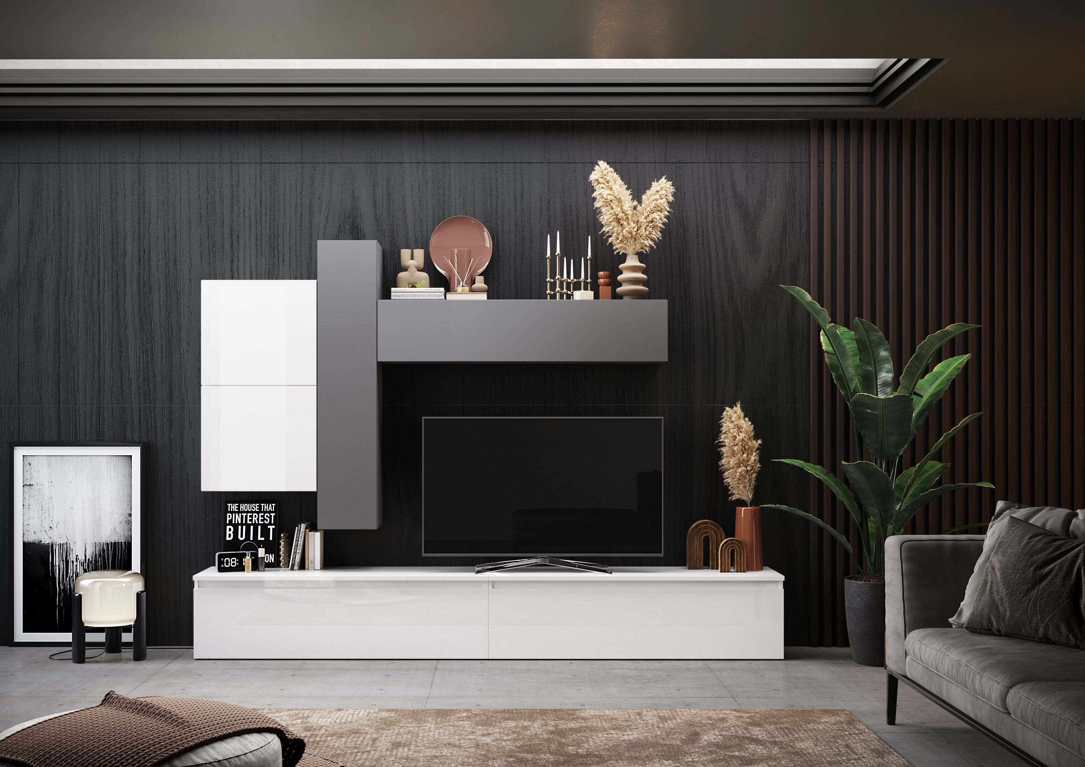 Home affaire Wohnwand Infinity, 6tlg. Breite 276 cm, Höhe variabel, Schrankwand, Anbauwand, (6-St), (2x Lowboard, 2x Hängeschrank, 2x Hängewürfel)