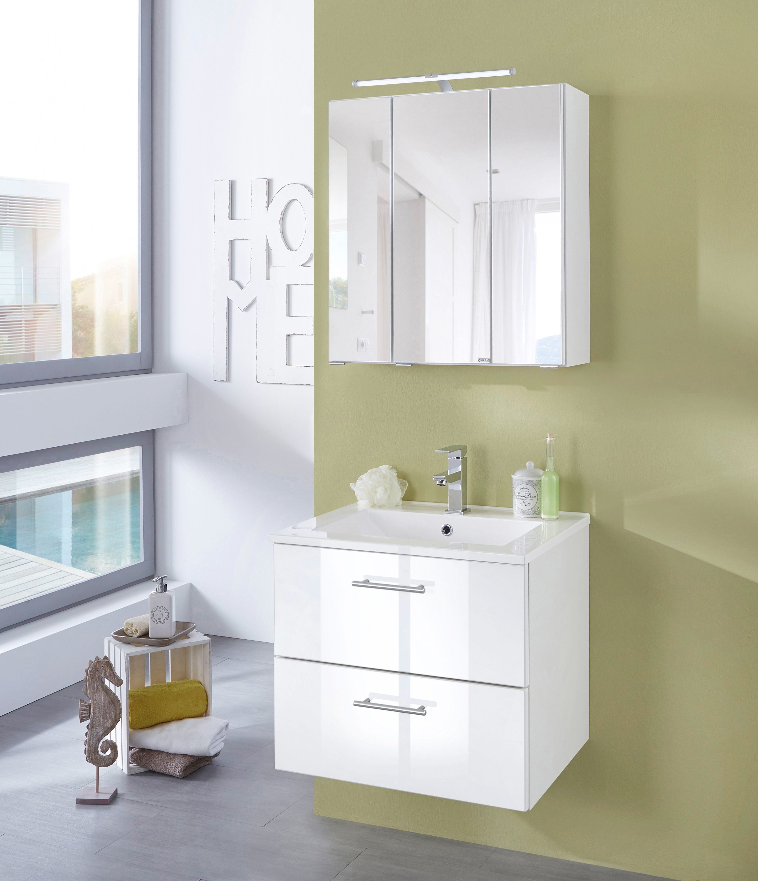 welltime Waschtisch Trento in verschiedenen Ausführungen inkl. Waschbecken, Badmöbel in Breite 60 cm, Badschrank Waschplatz mit 2 Schubladen