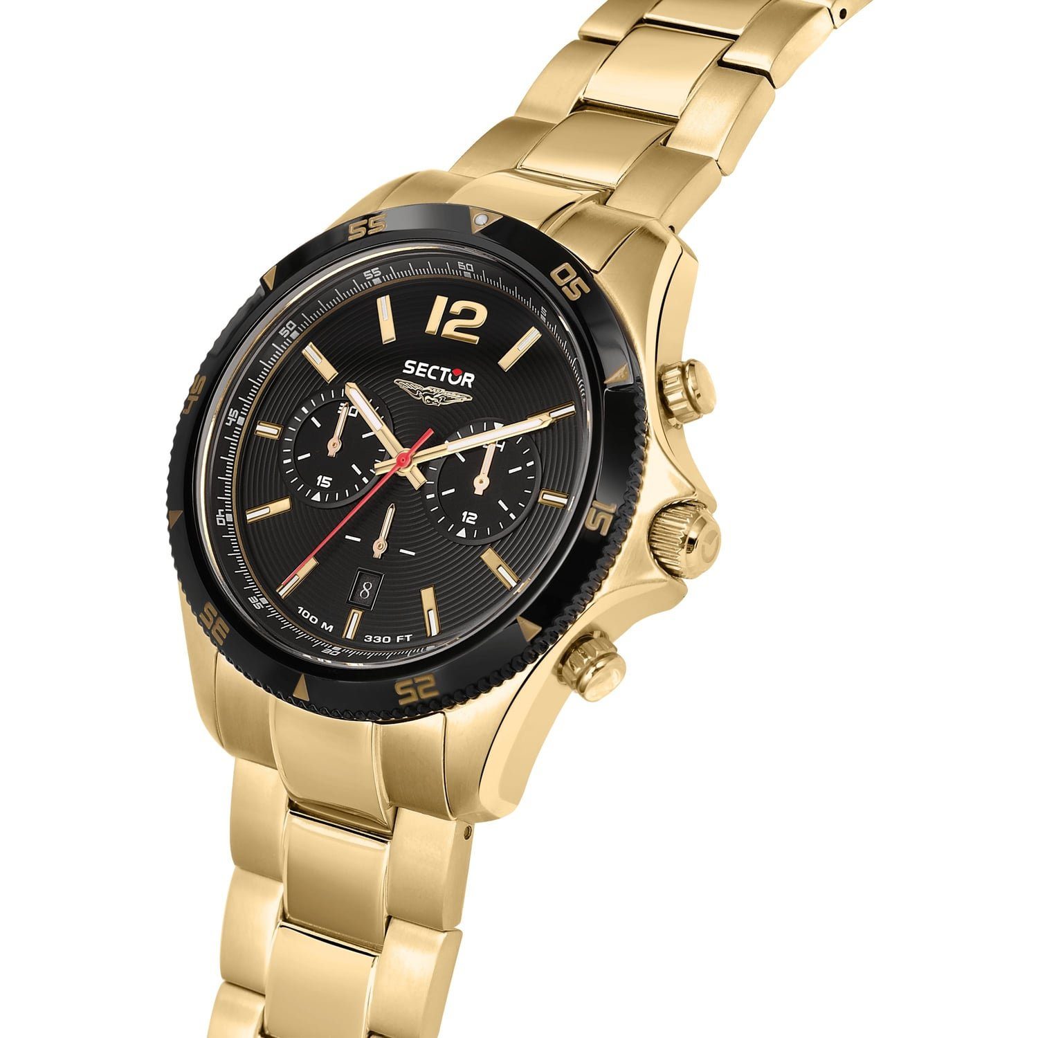 Sector Chronograph Sector rund, (45mm), Edelstahlarmband Armbanduhr Herren Chrono, gold, Armbanduhr Herren Fashion groß