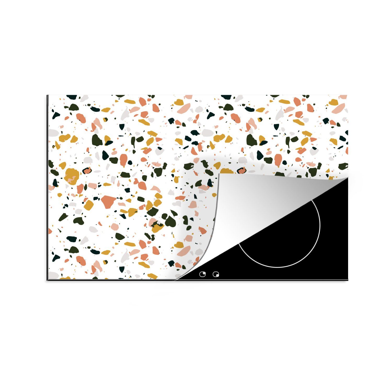 MuchoWow Herdblende-/Abdeckplatte Grau - Rosa - Terrazzo, Vinyl, (1 tlg), 81x52 cm, Induktionskochfeld Schutz für die küche, Ceranfeldabdeckung