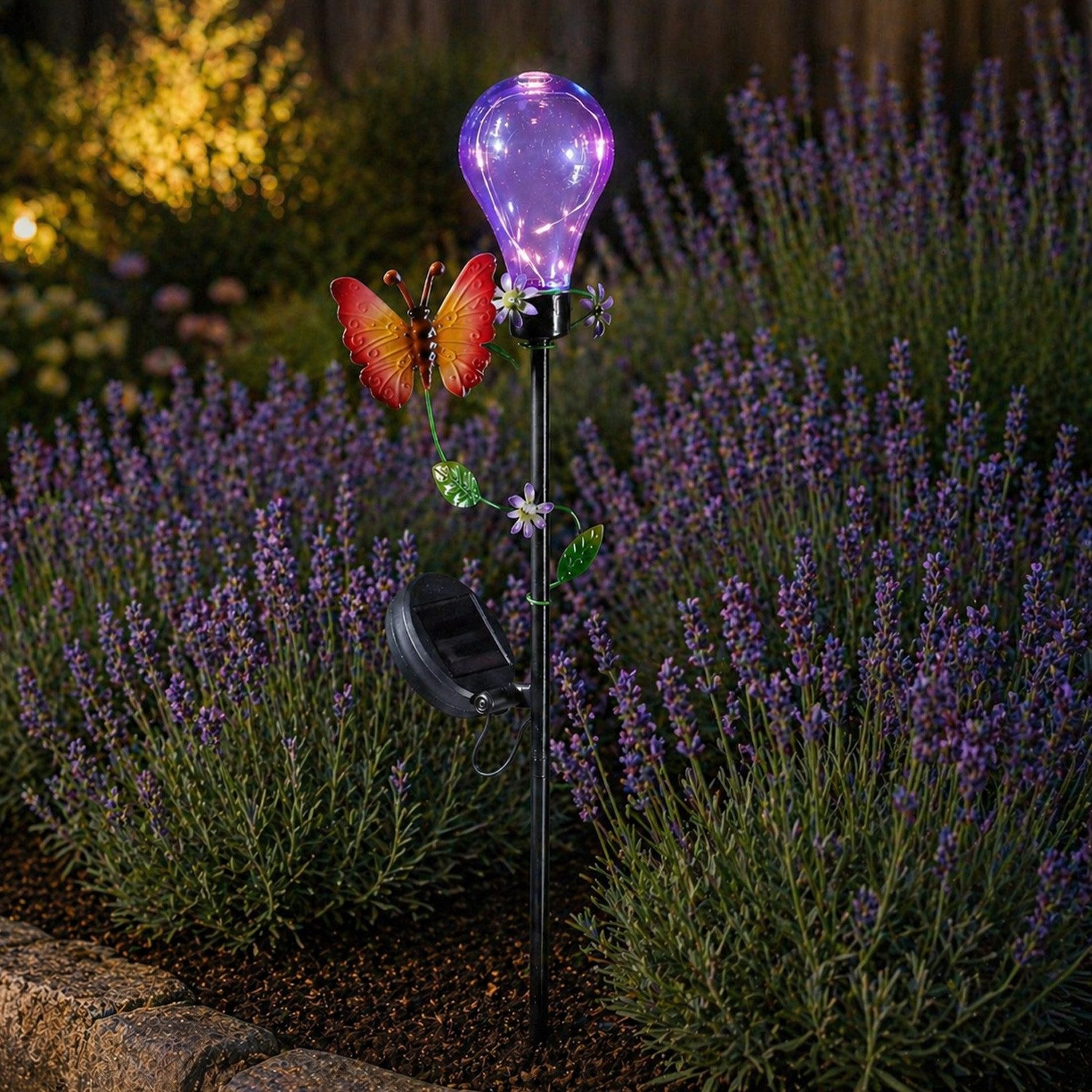 MARELIDA LED Solarleuchte LED Solar Gartenstecker Schmetterling Garten Balkon Deko Erdspieß 84cm, LED Classic, warmweiß (2100K bis 3000K)