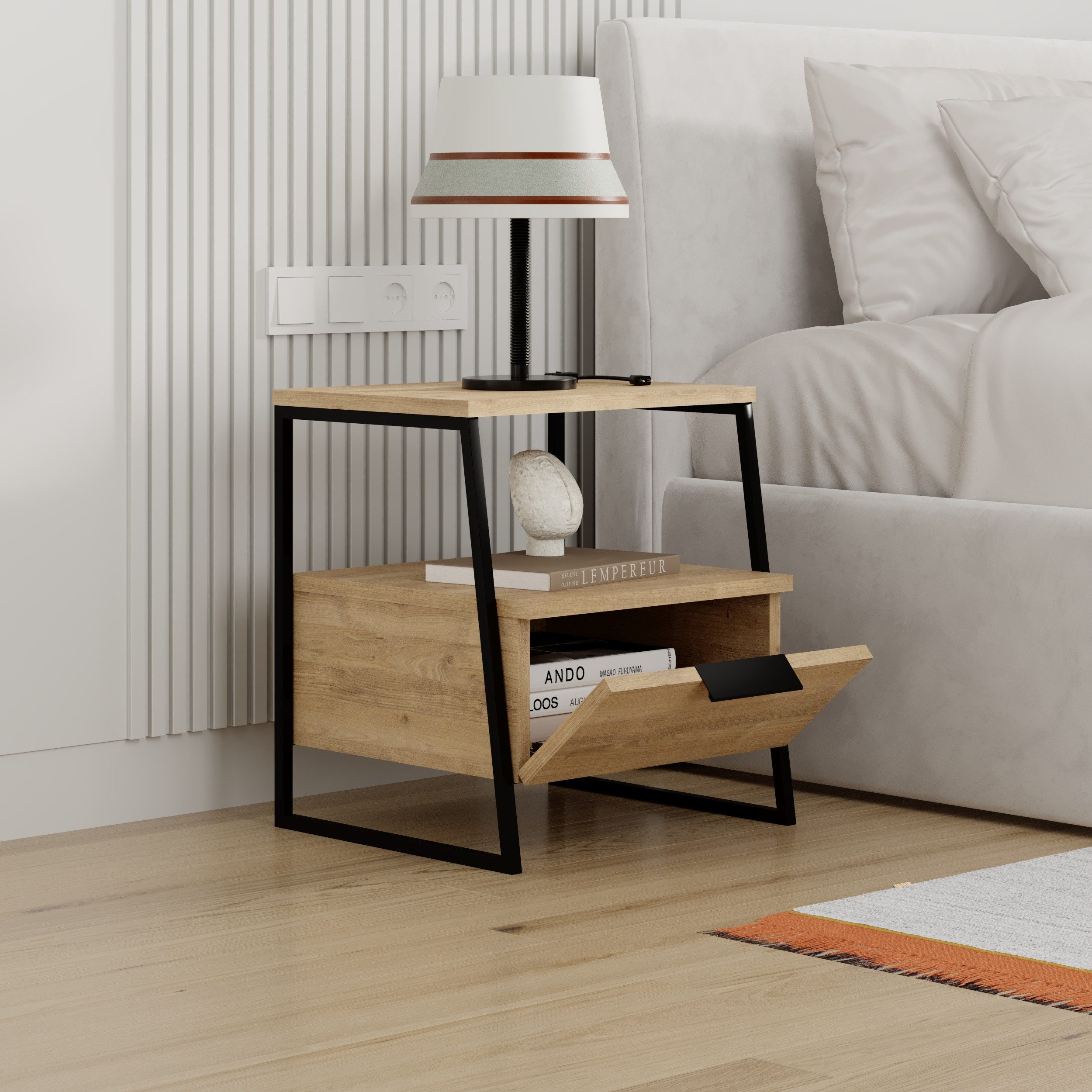 Decortie Nachttisch Pal Moderner Nachttisch, 45 x 41 x 50 cm (1 Tisch), Moderner Nachttisch, 45 x 41 x 50 cm