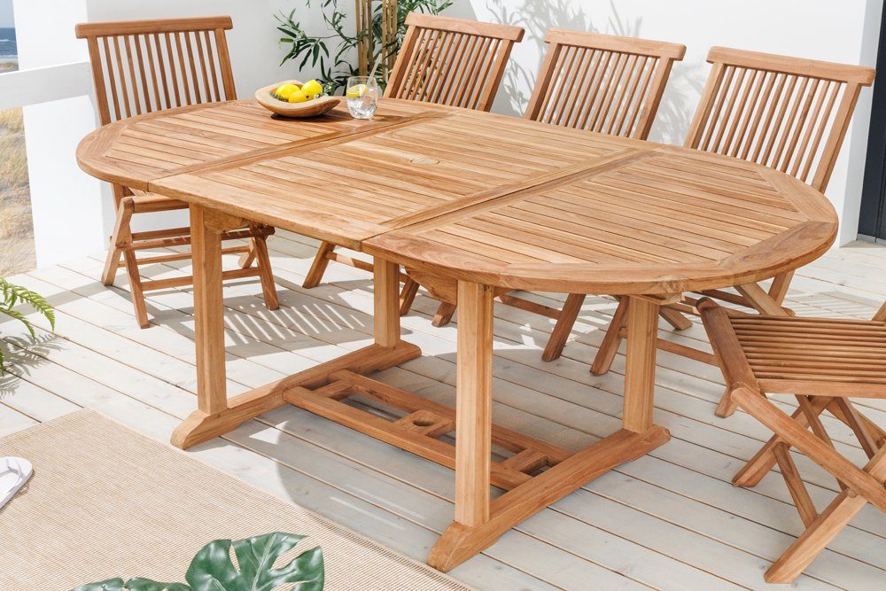 riess-ambiente Gartentisch EMPIRE TEAK 120-180cm natur (Einzelartikel, 1-St), Massivholz · wetterfest · ausziehbar · oval · Outdoor · Balkonmöbel