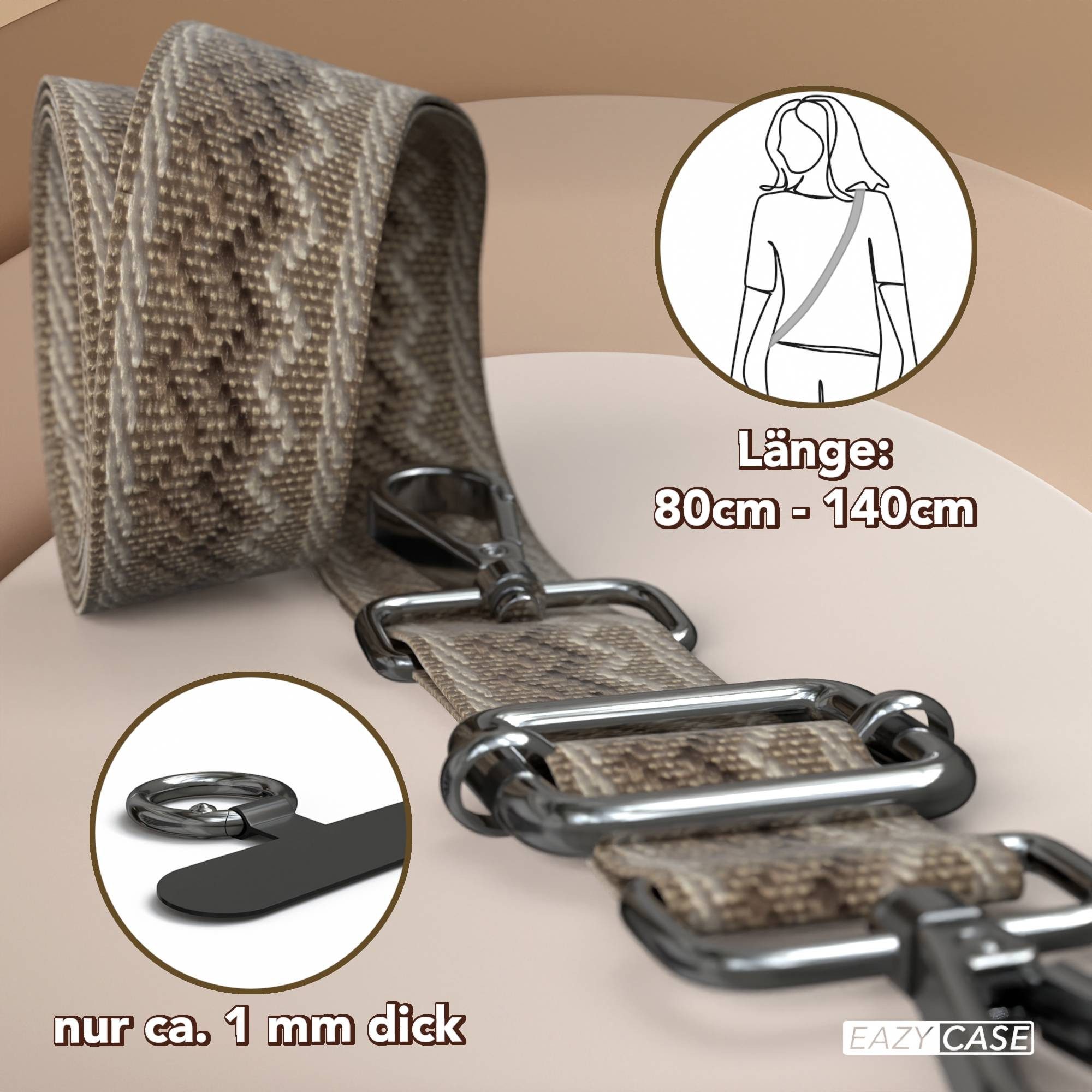 EAZY CASE Handykette Universal für alle Smartphones Boho/Wave/Leo Style, Kette zum Umhängen Universal Wave Style Smartphonekette Kordel Braun – Bild 4 von 5
