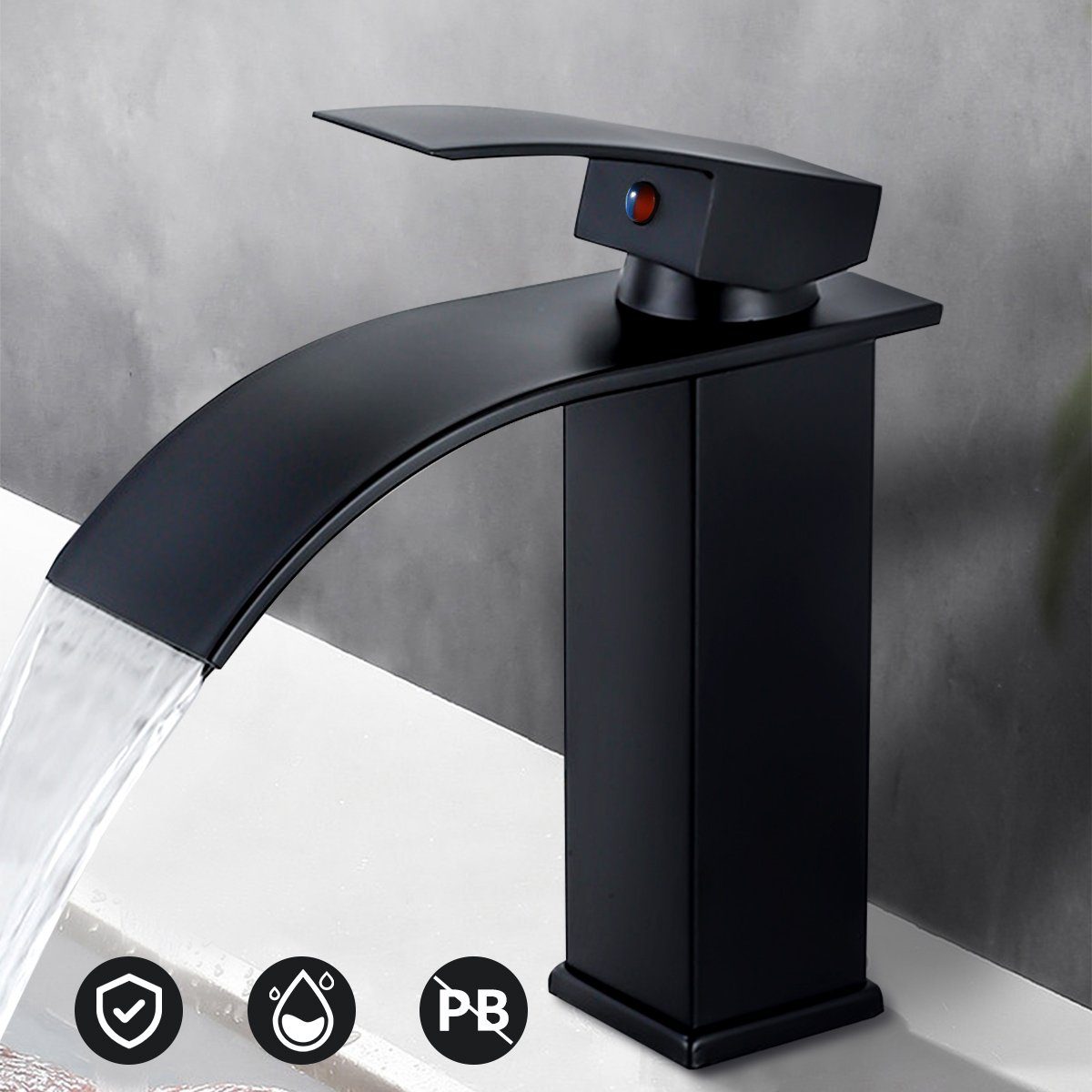 LifeImpree Badarmatur 18 Schwarz, Wasserfall 304 Wassersparend Höhe: Waschbecken Wasserhahn Bad cm Edelstahl Armatur Waschtischarmatur