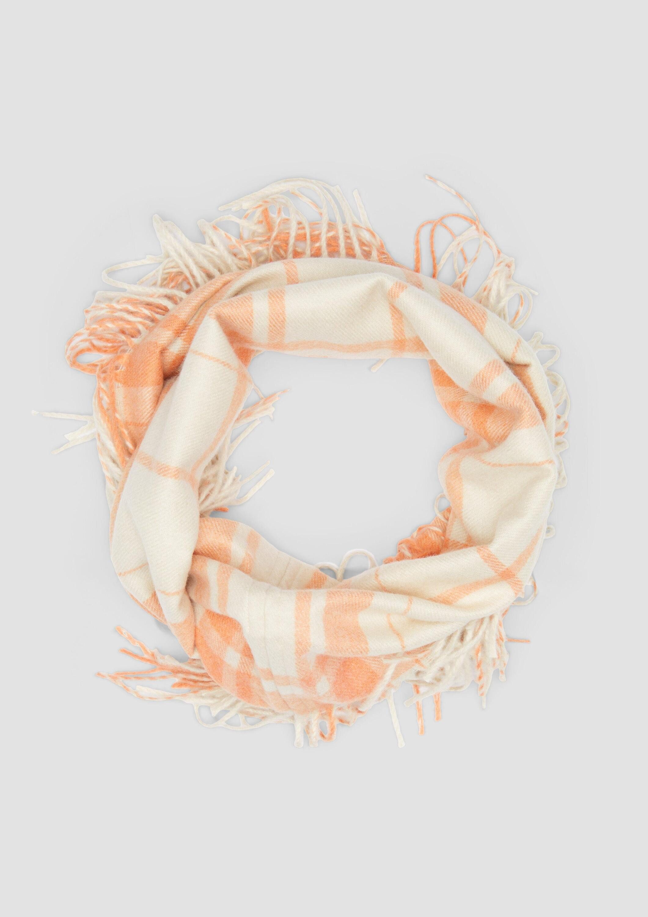s.Oliver Loop Snood, Karierter Loop-Schal mit Fransen